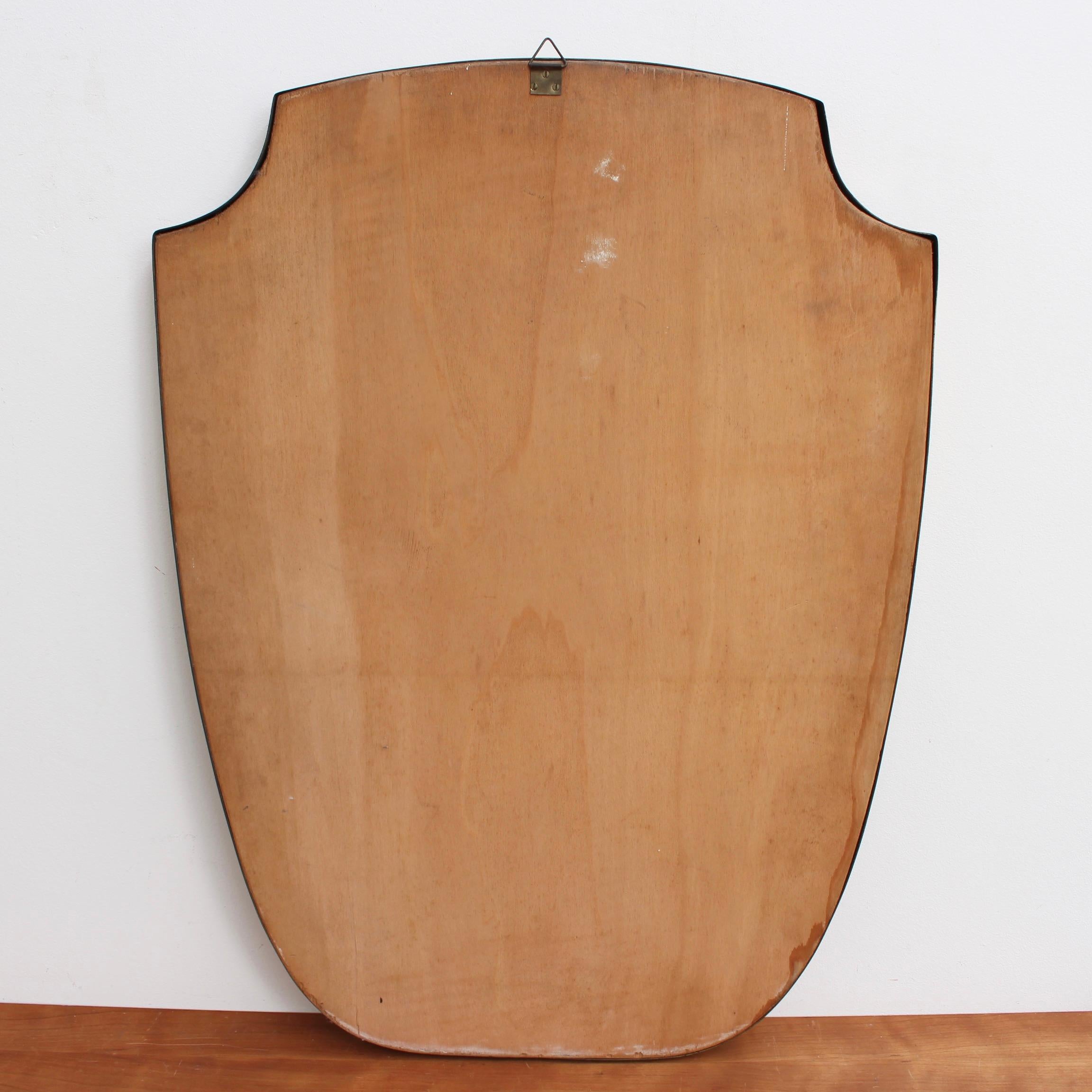Midcentury Crest-Shaped Italian Wall Mirror with Brass Frame 'circa 1950s' 4