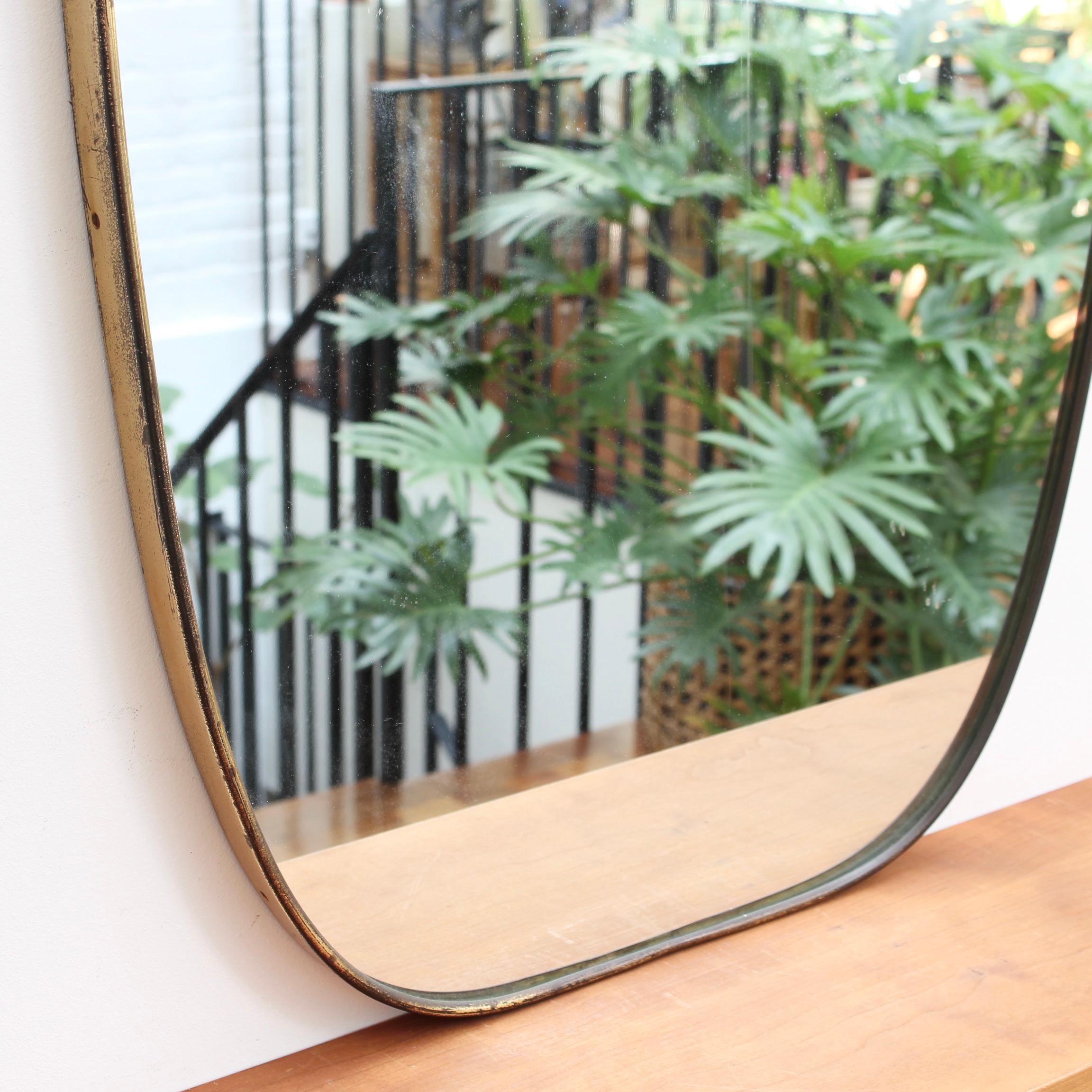Mid-Century Modern Midcentury Crest-Shaped Italian Wall Mirror with Brass Frame 'circa 1950s'