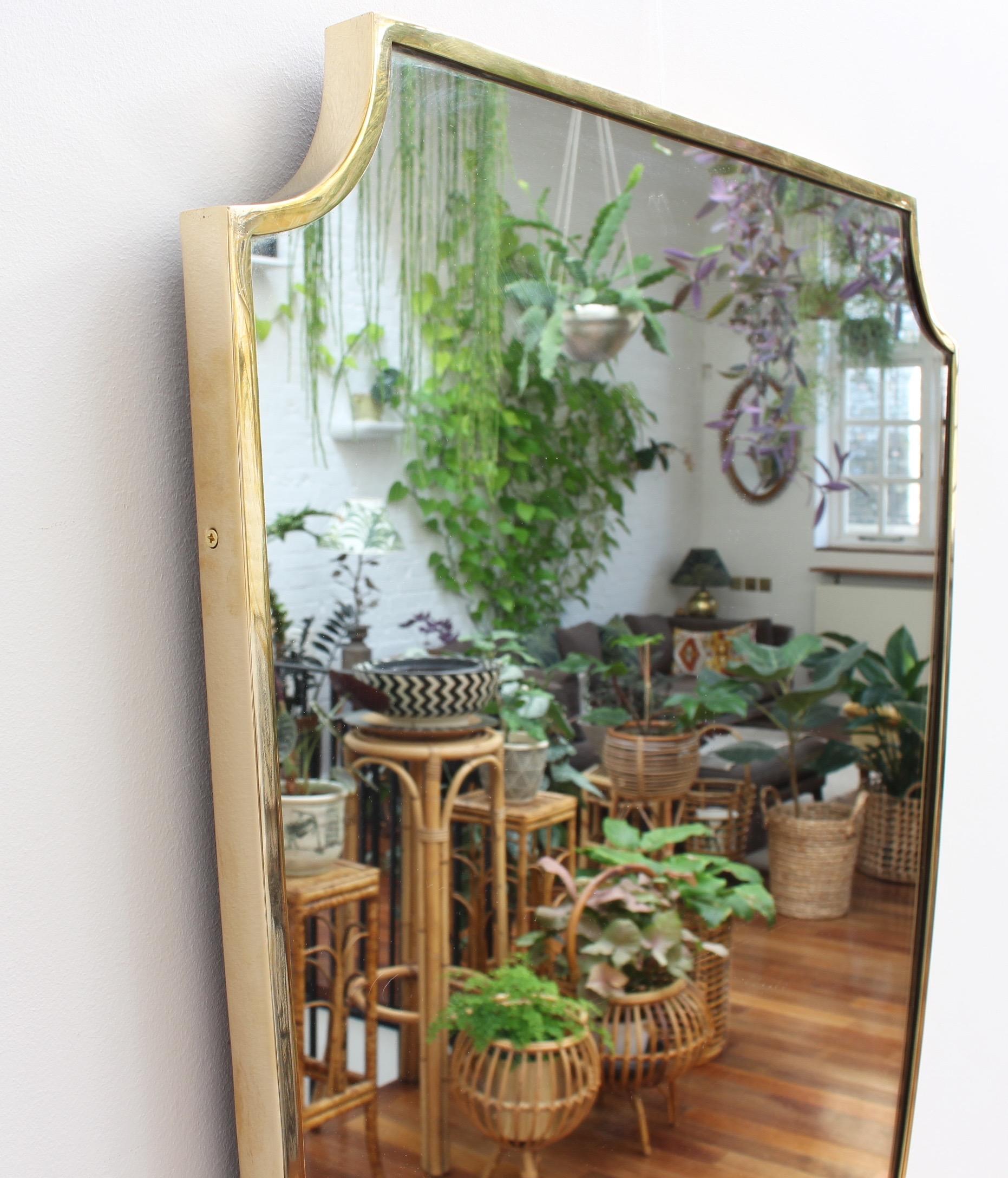 Mid-20th Century Midcentury Crest-Shaped Italian Wall Mirror with Brass Frame, 'circa 1950s'