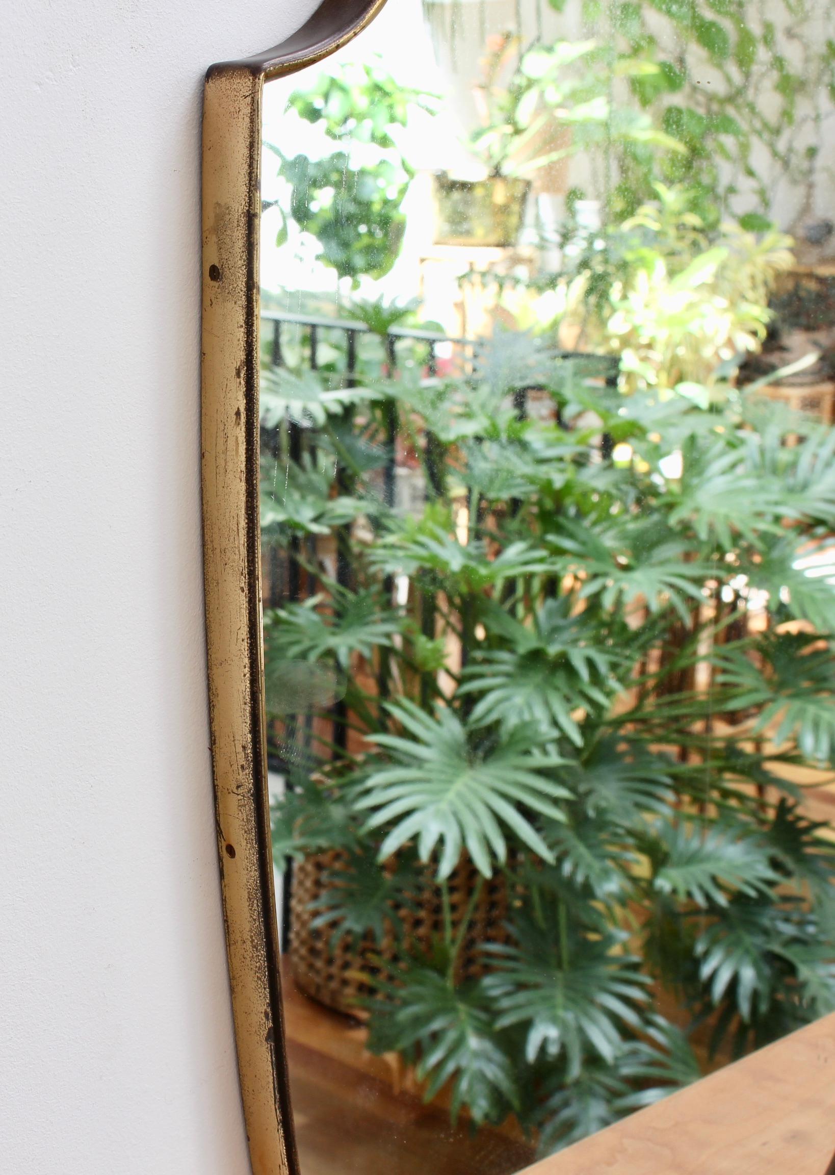 Mid-20th Century Midcentury Crest-Shaped Italian Wall Mirror with Brass Frame 'circa 1950s'