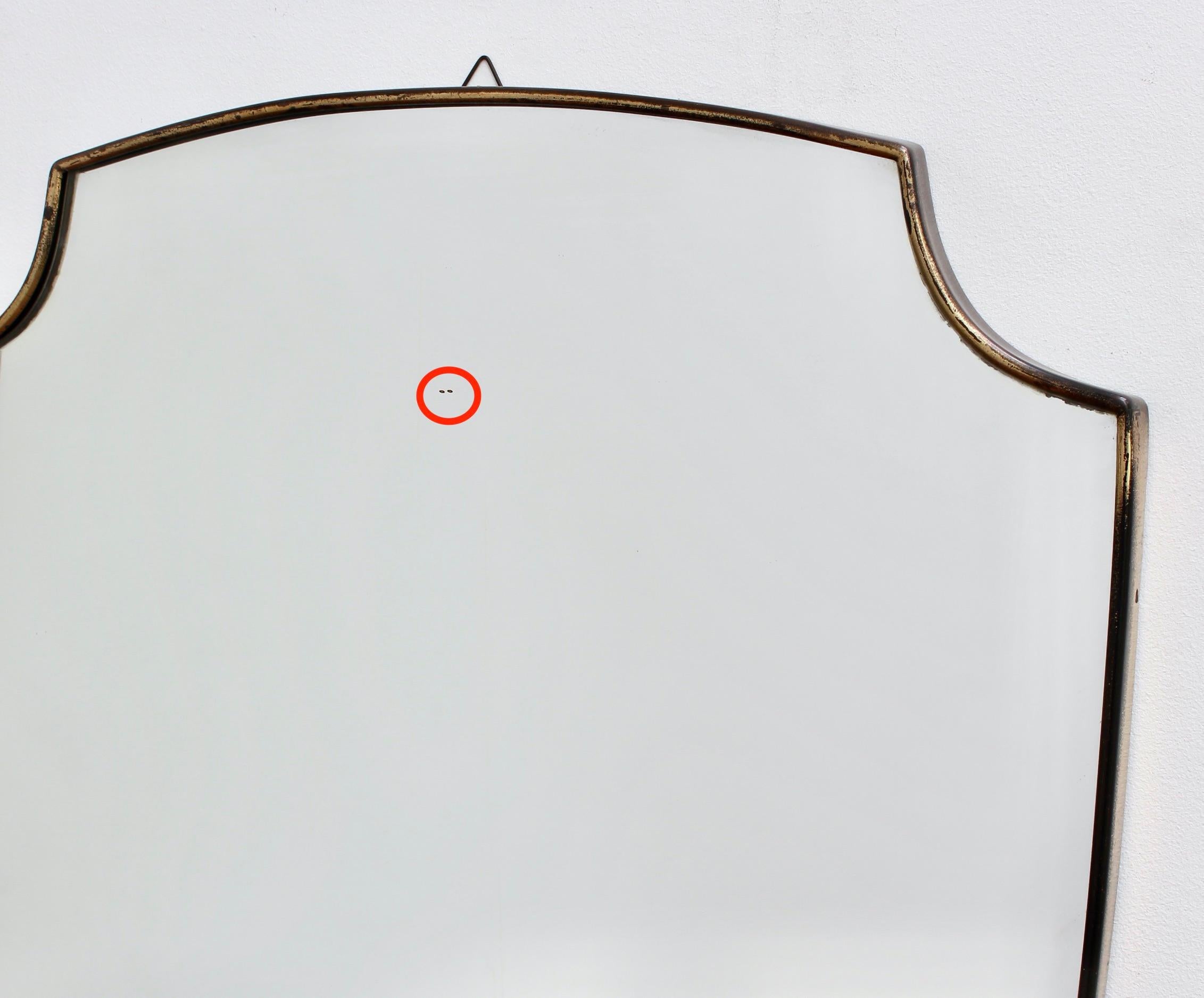 Midcentury Crest-Shaped Italian Wall Mirror with Brass Frame 'circa 1950s' 1