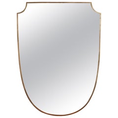 Mid-Century Crest-Shaped Italian Wall Mirror with Brass Frame, circa 1950s