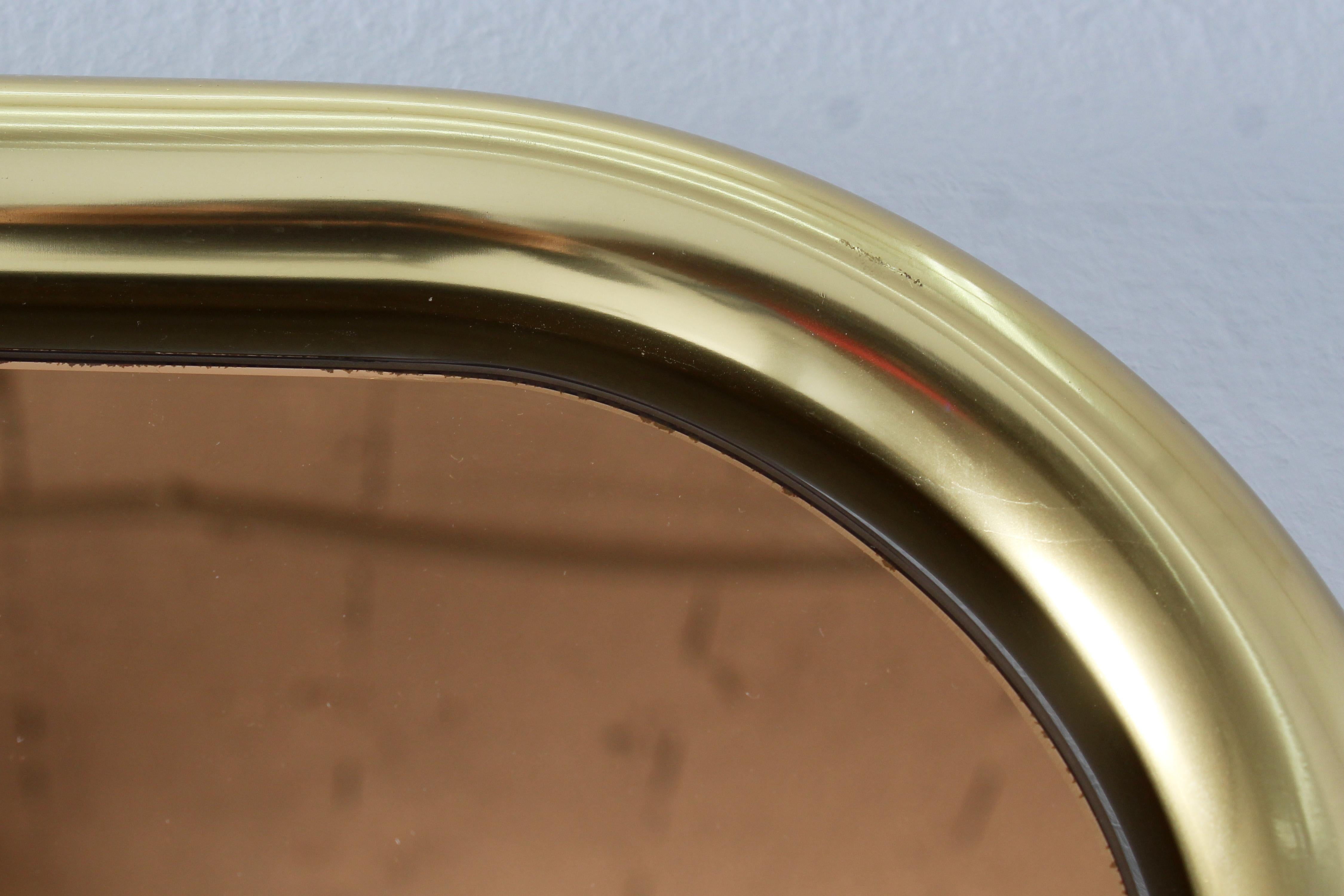 Midcentury Cristal Art Brass and Pink Glass Wall Mirror, 1970s, Italy For Sale 1
