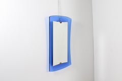Mid-Century Cristal Art Curved Blue Glass Square Mirror, 60s Italy