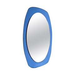 Mid-Century Cristal Art Oval Italian Wall Mirror with Blue Glass Frame, 1960s