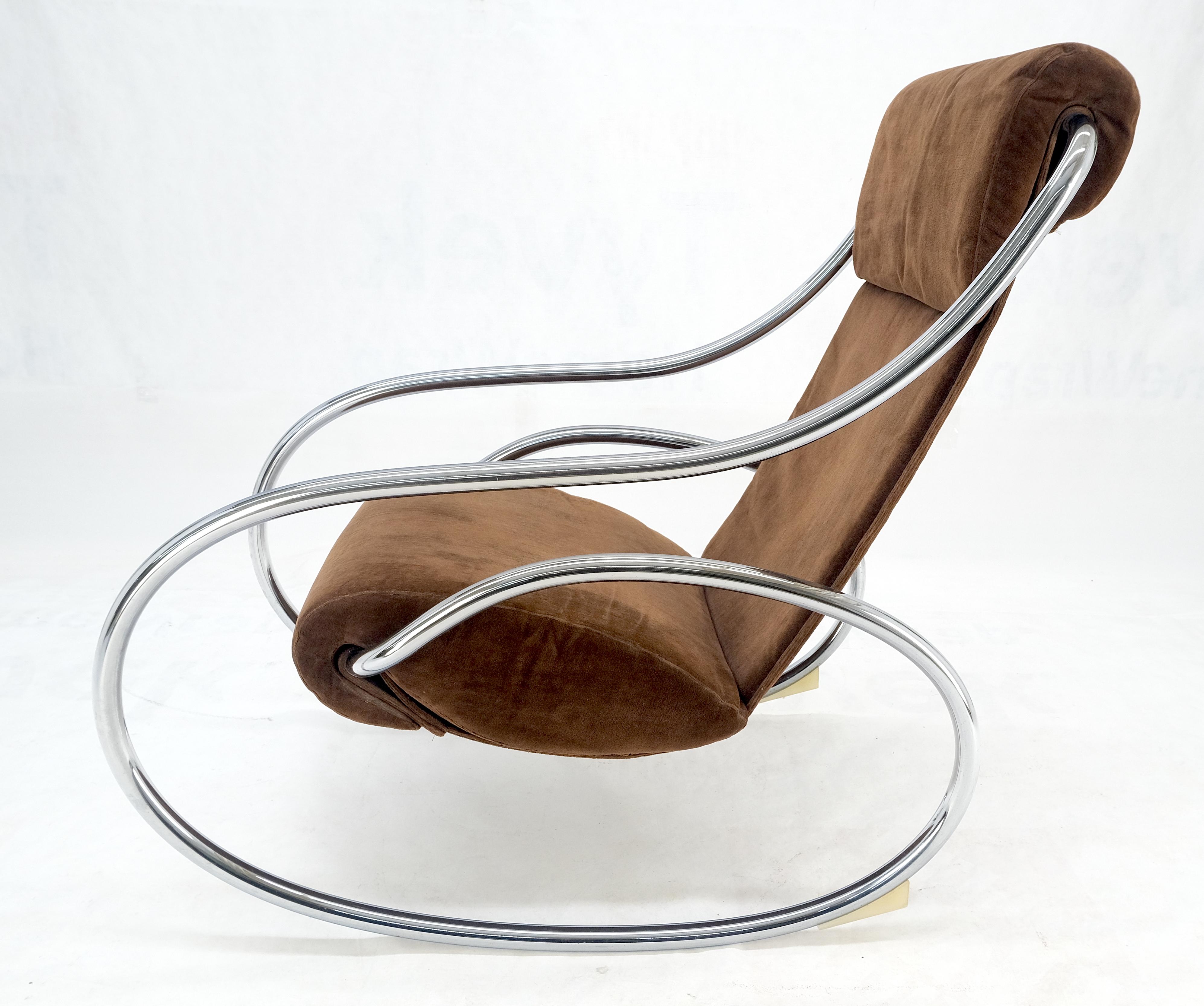 Mid Century Crome Bent Single Piece of Tube Rocking Armchair Bauhaus  1970s MINT For Sale 3