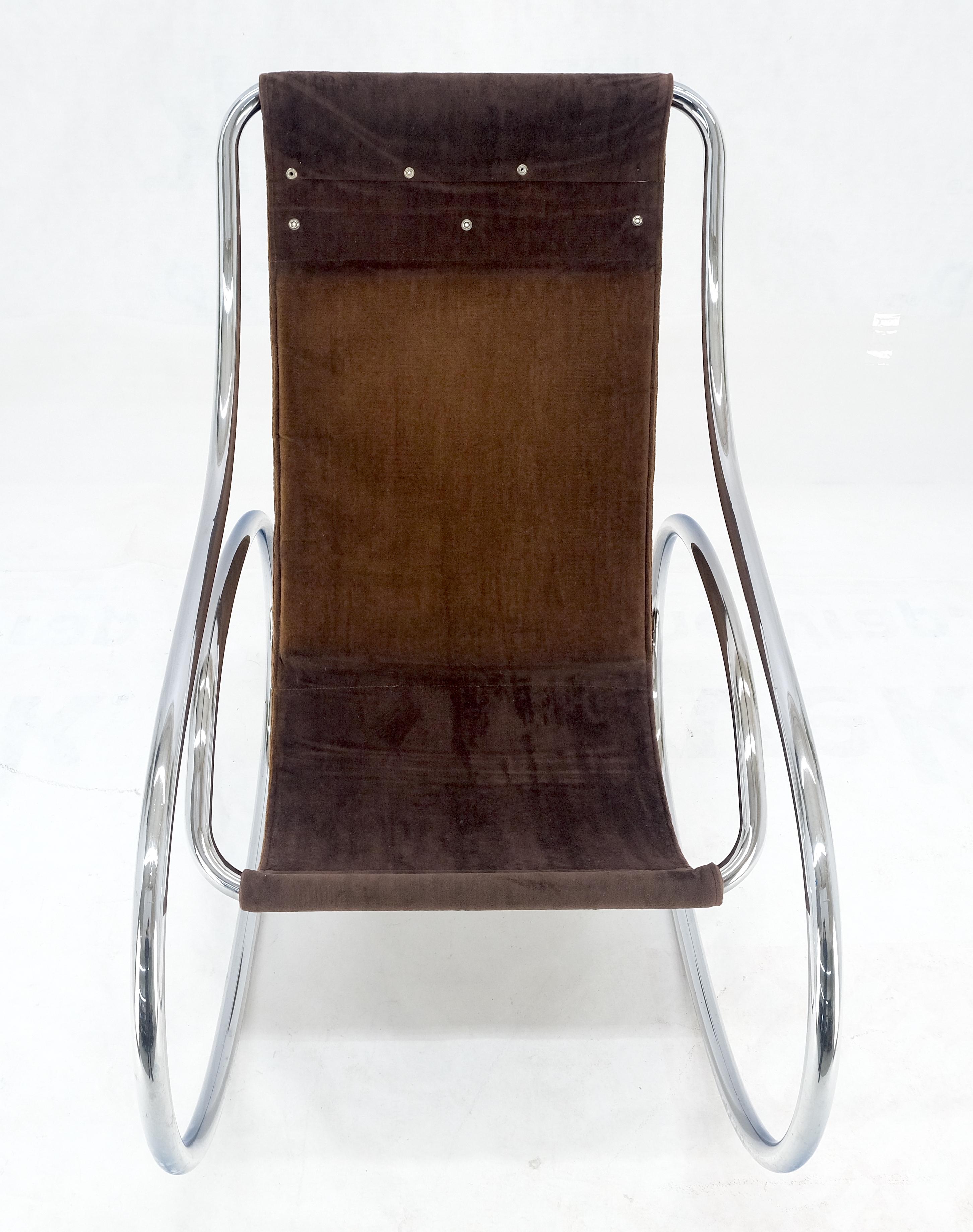 Bauhaus Mid Century Crome Single Piece of Tube Rocking Armchair 1970s MINT