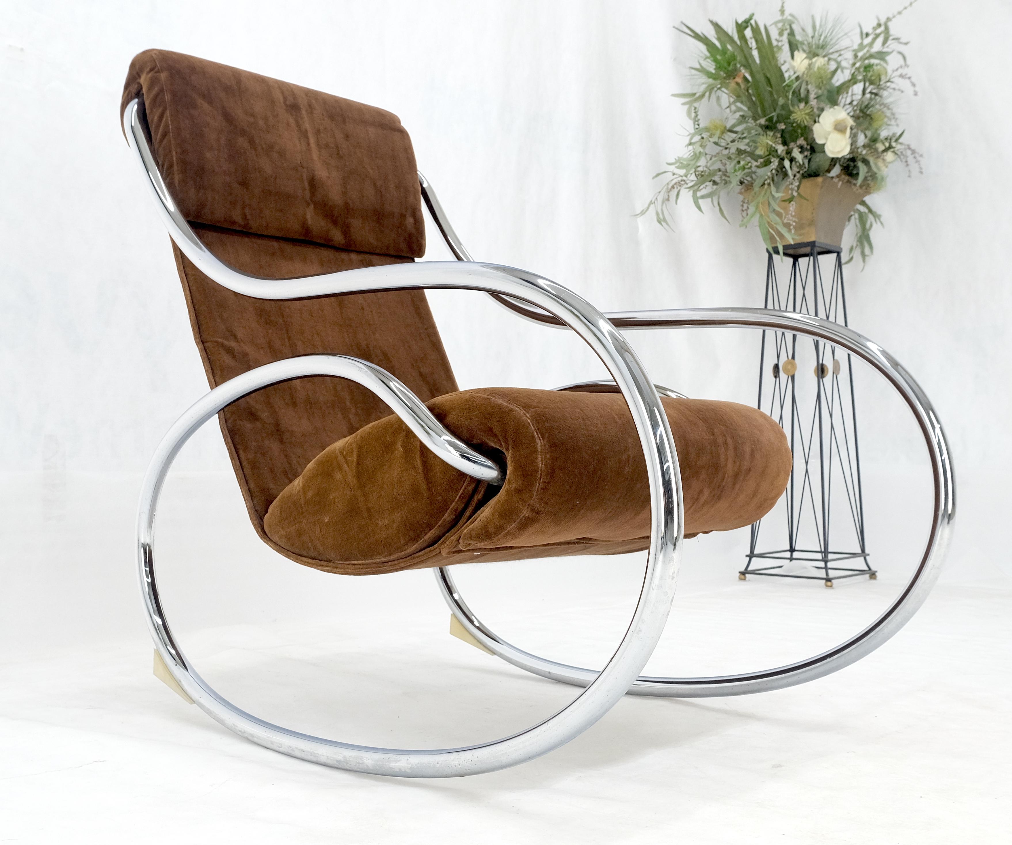 Mid Century Crome Bent Single Piece of Tube Rocking Armchair Bauhaus  1970s MINT For Sale 1