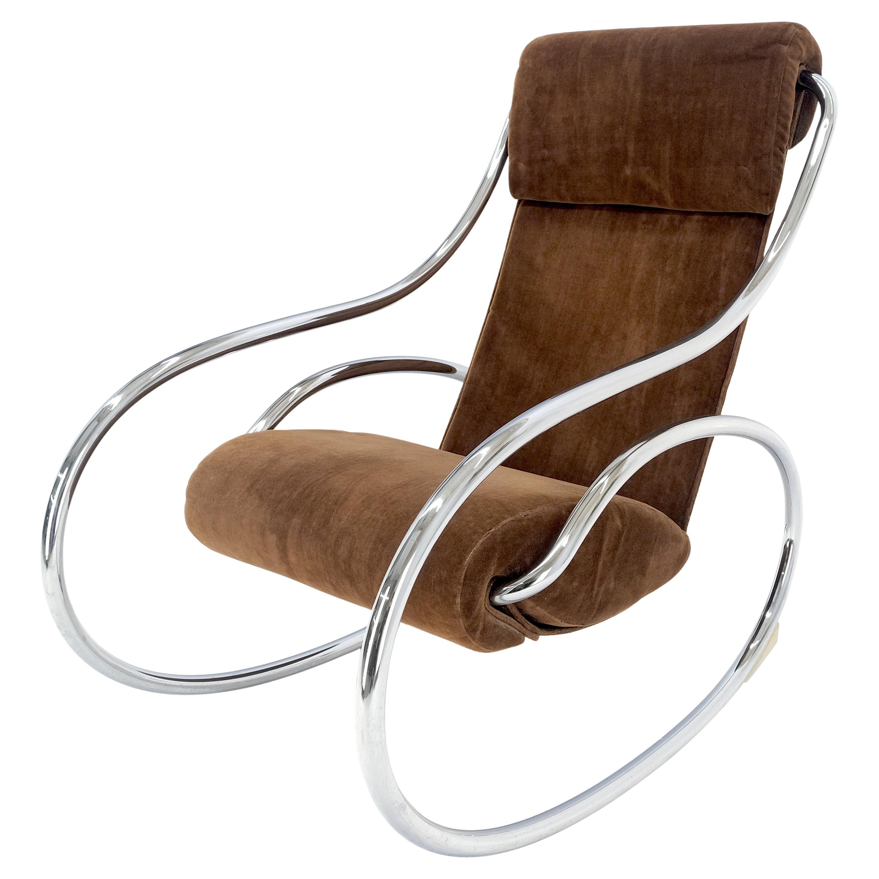 Mid Century Crome Bent Single Piece of Tube Rocking Armchair Bauhaus  1970s MINT For Sale