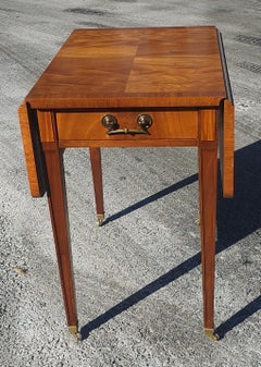 Mid Century Cross-Banded Crotched Mahogany Pembroke  Rolling Side Table