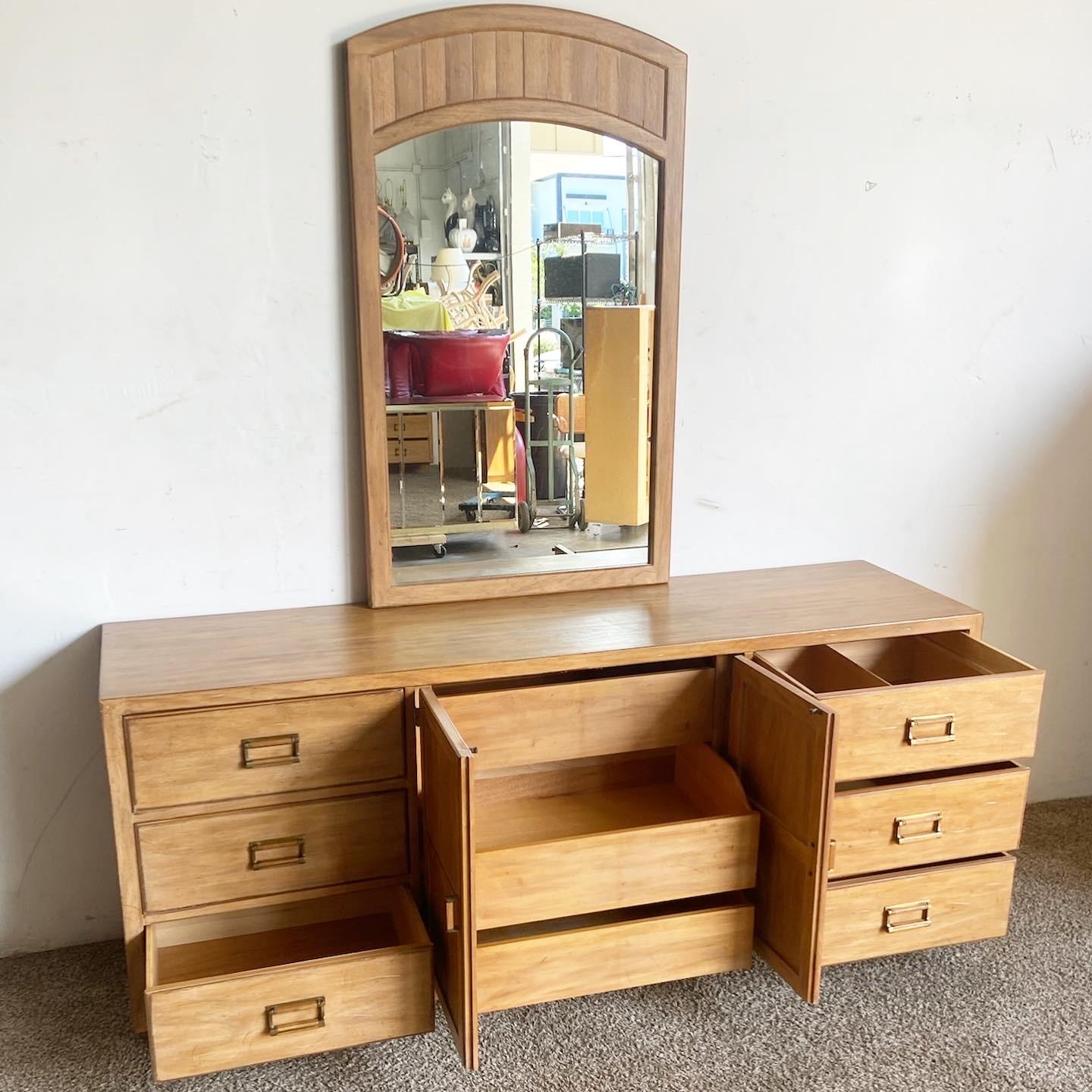 Campaign Mid Century Cross Country Dresser With Mirror by Drexel Furniture - 2 Pieces