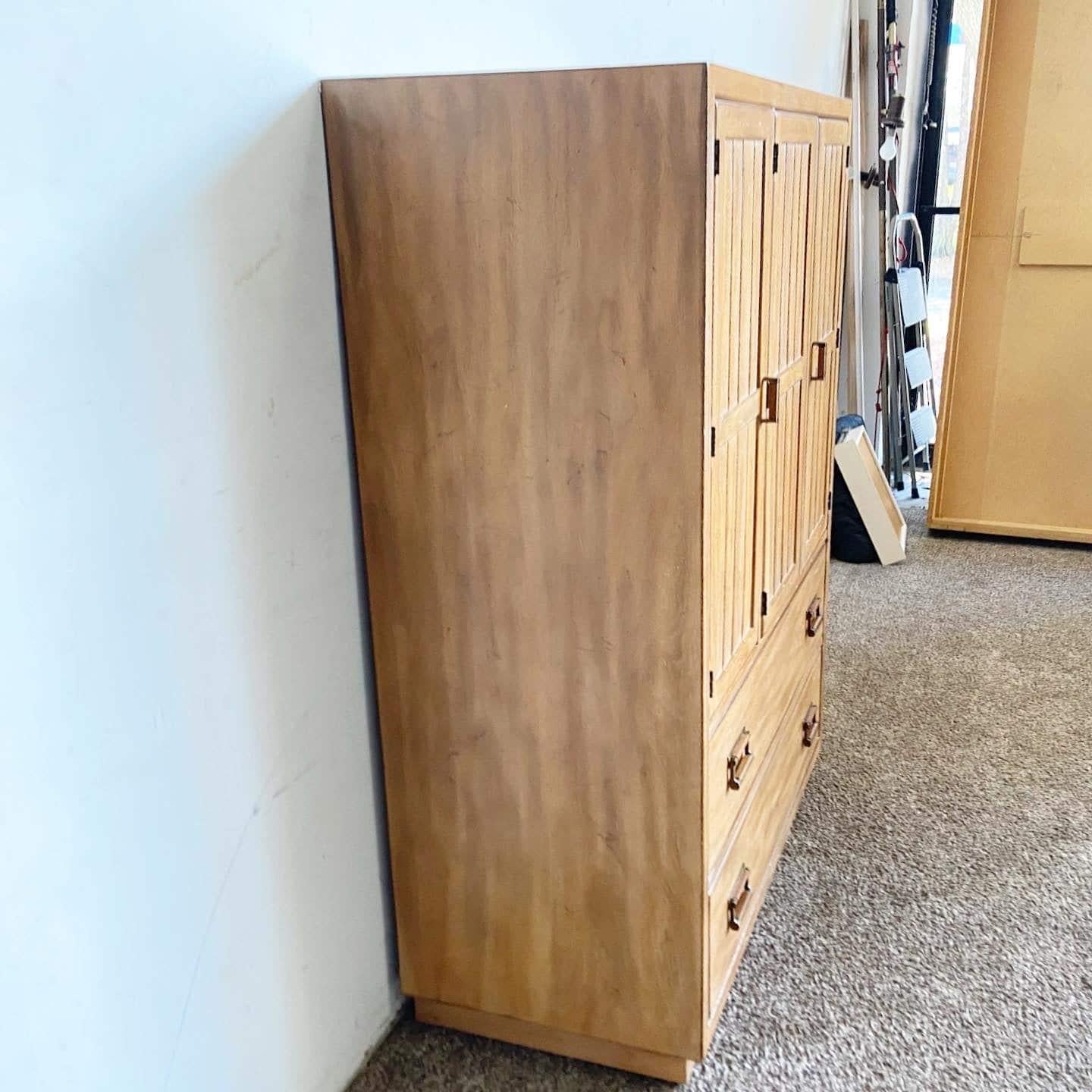 Wood Mid Century Cross Country Highboy Armoire by Drexel For Sale