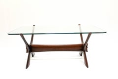 Midcentury Crossed Legs and Glass Top Coffee Table by Fredrik Schriever-Abeln