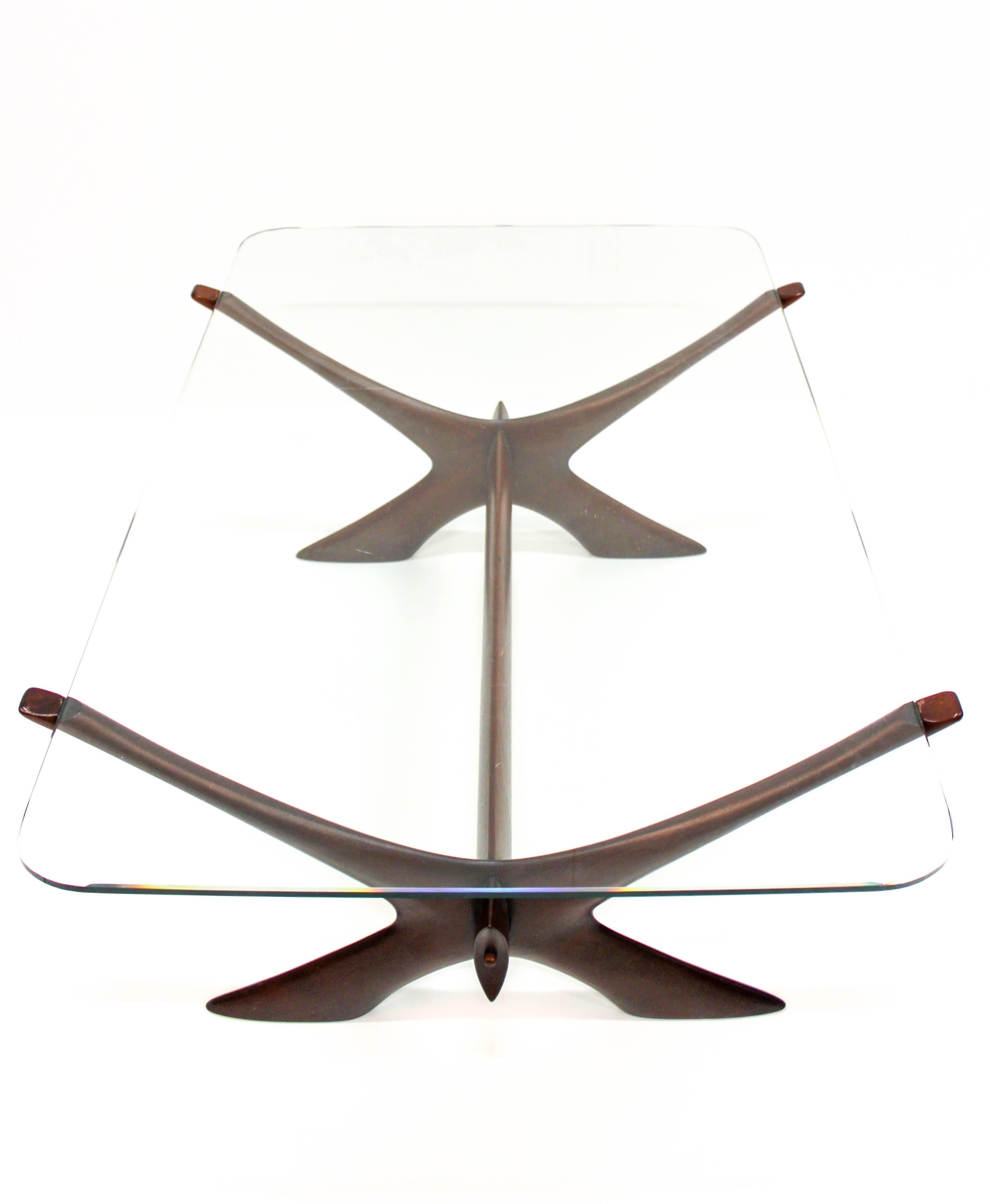 Scandinavian Modern Midcentury Crossed Legs and Glass Top Coffee Table by Fredrik Schriever-Abeln