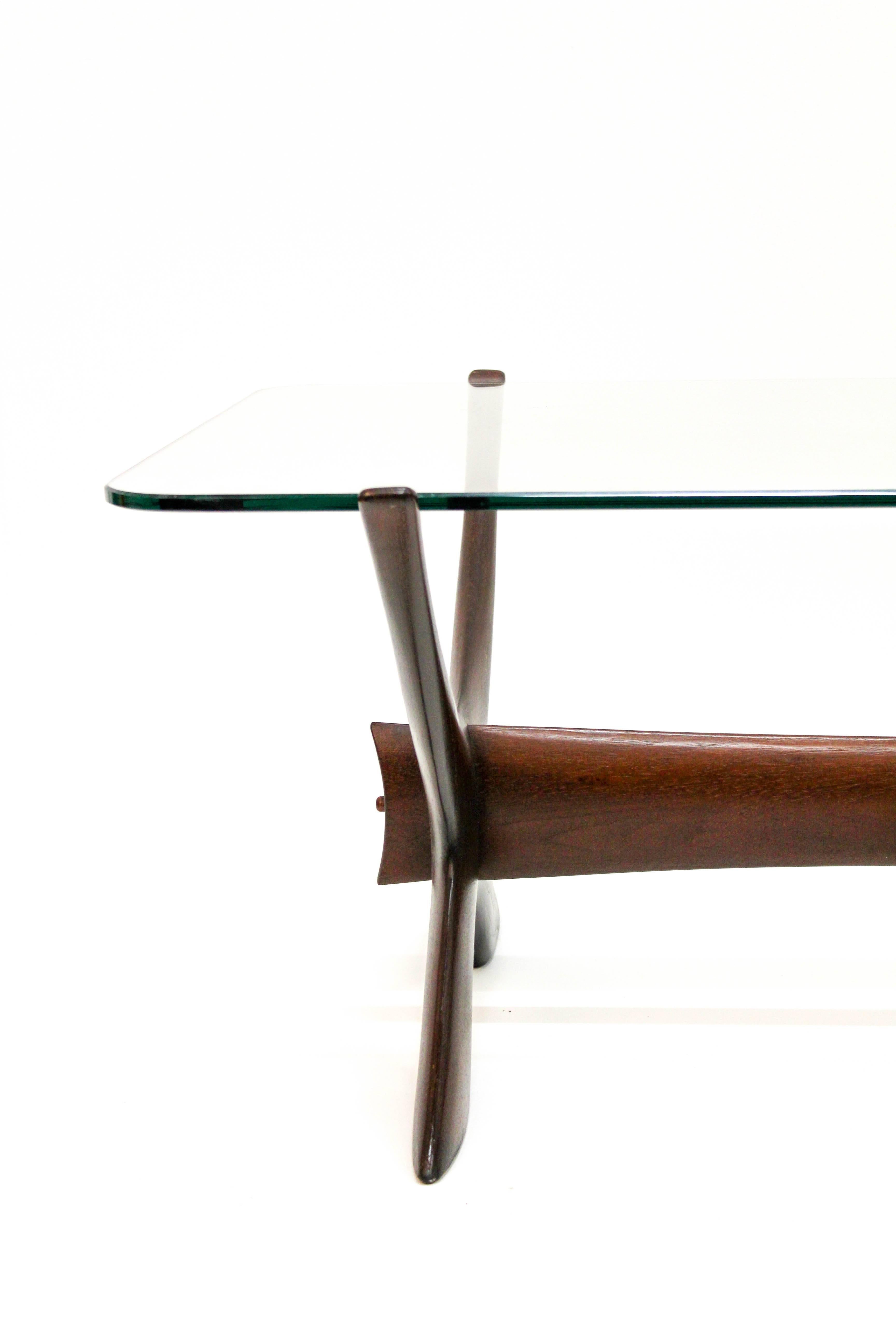 Midcentury Crossed Legs and Glass Top Coffee Table by Fredrik Schriever-Abeln In Good Condition In Malmo, SE