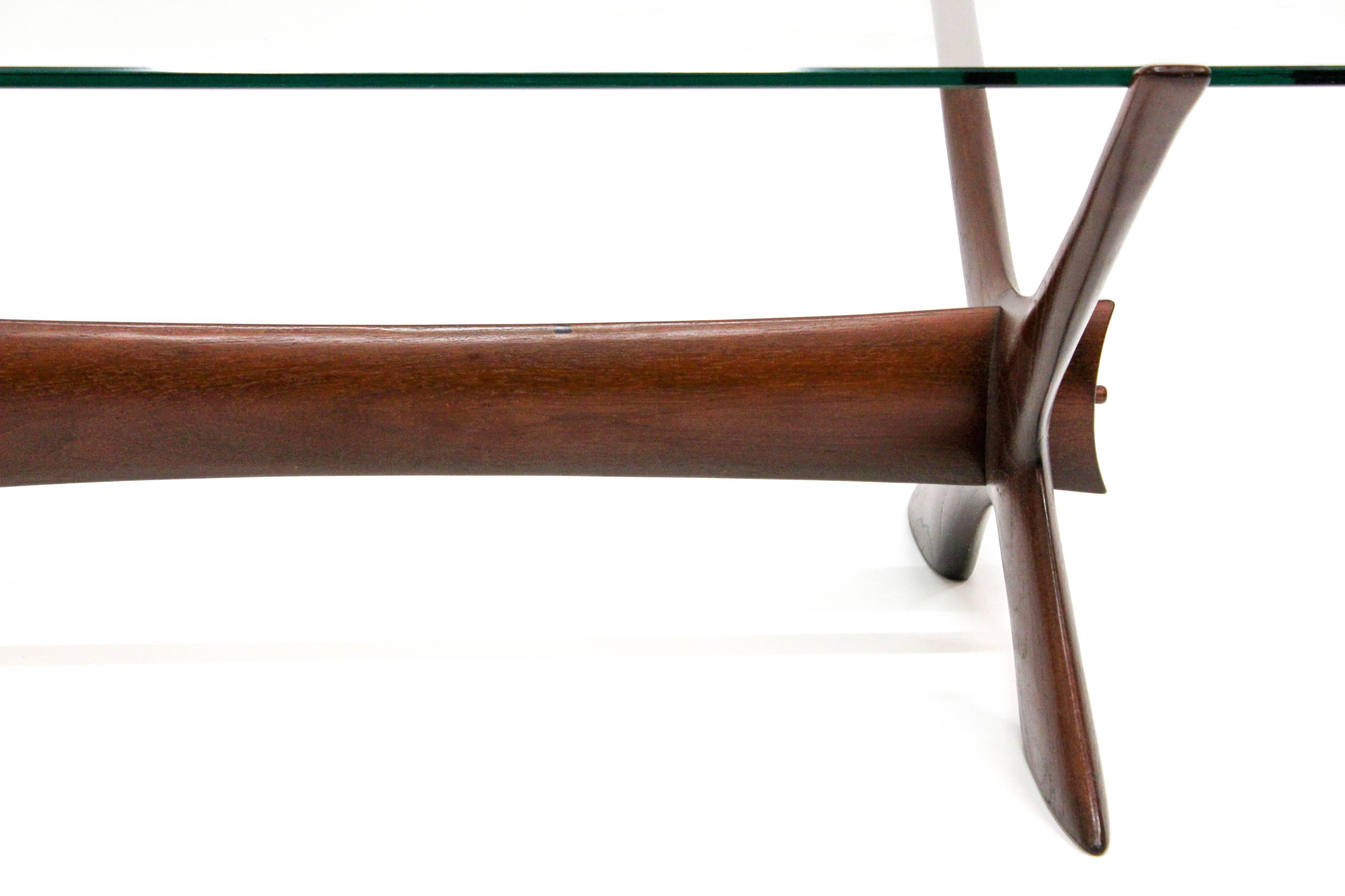 Mid-20th Century Midcentury Crossed Legs and Glass Top Coffee Table by Fredrik Schriever-Abeln