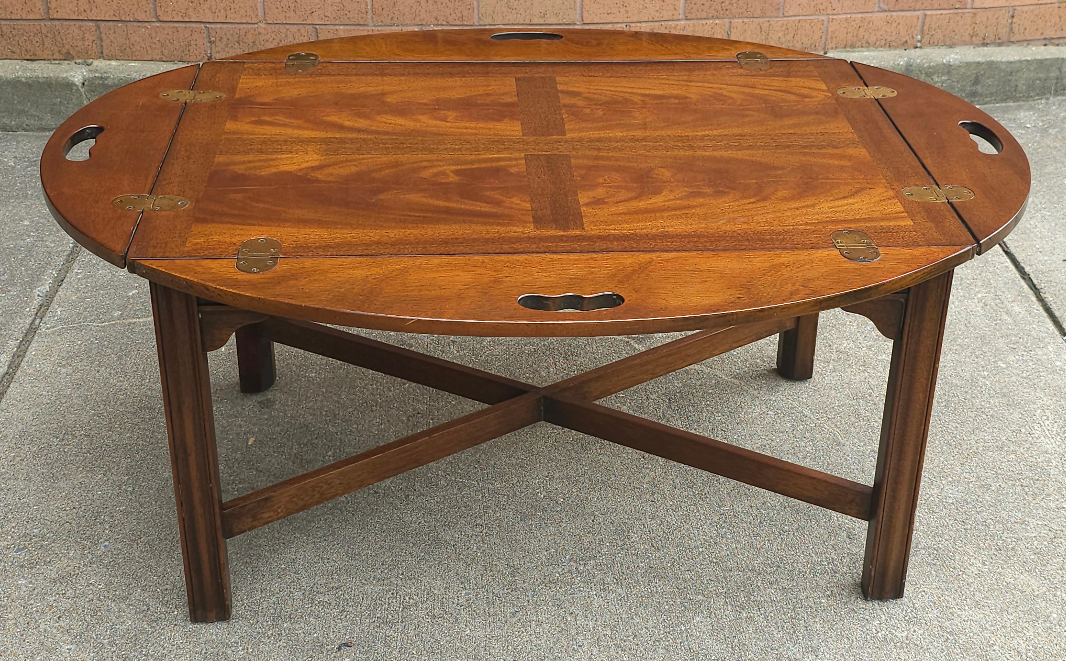 Veneer Mid Century Crotch Mahogany Butler's Cocktail Table by Drexel For Sale