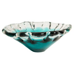 Used Mid Century Crystal Acqua Blue Glass Bowl, Italy, 1970s