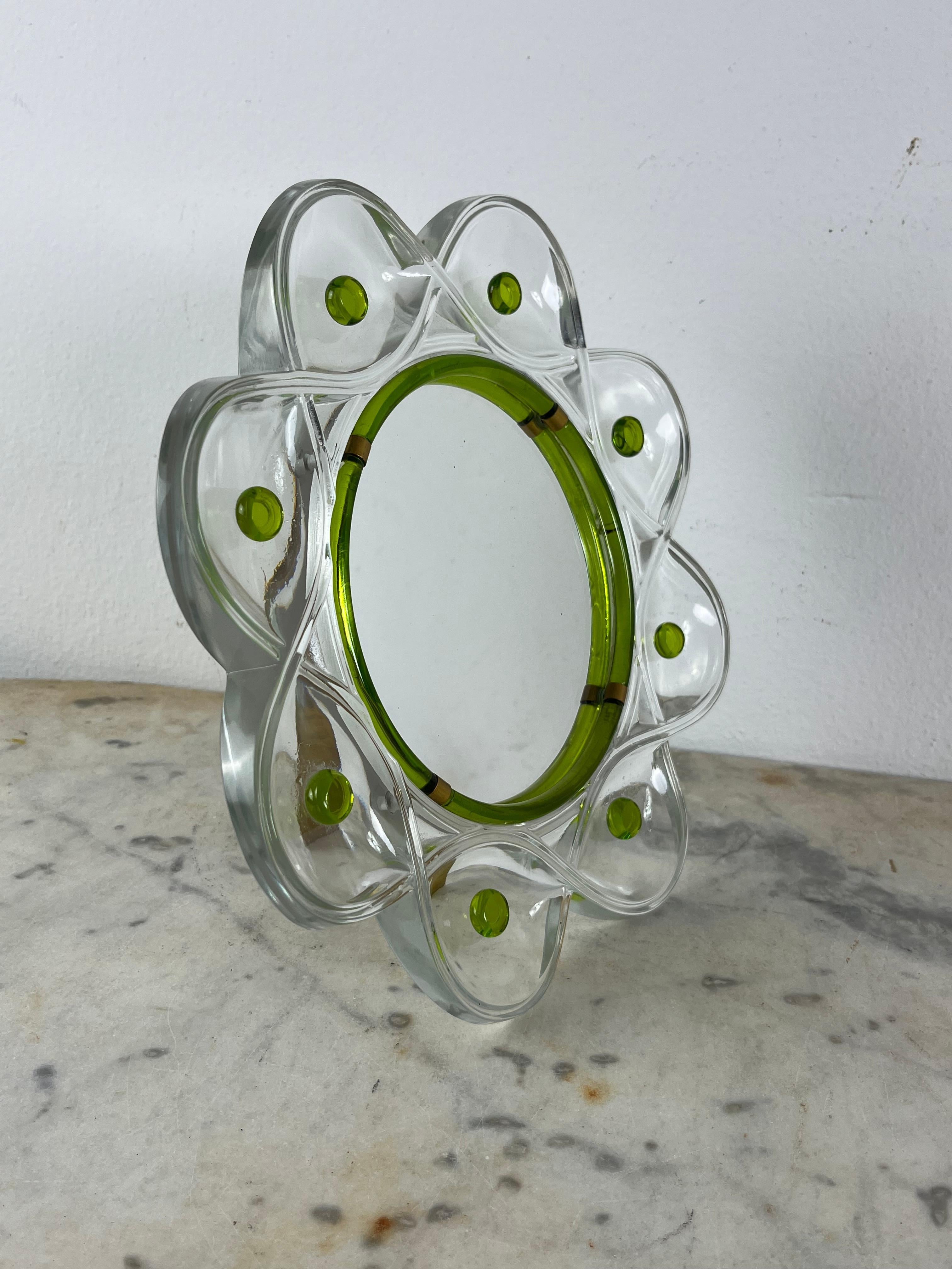 Milieu du XXe siècle Miroir de table en cristal et laiton du milieu du siècle, Lalique 1960s en vente
