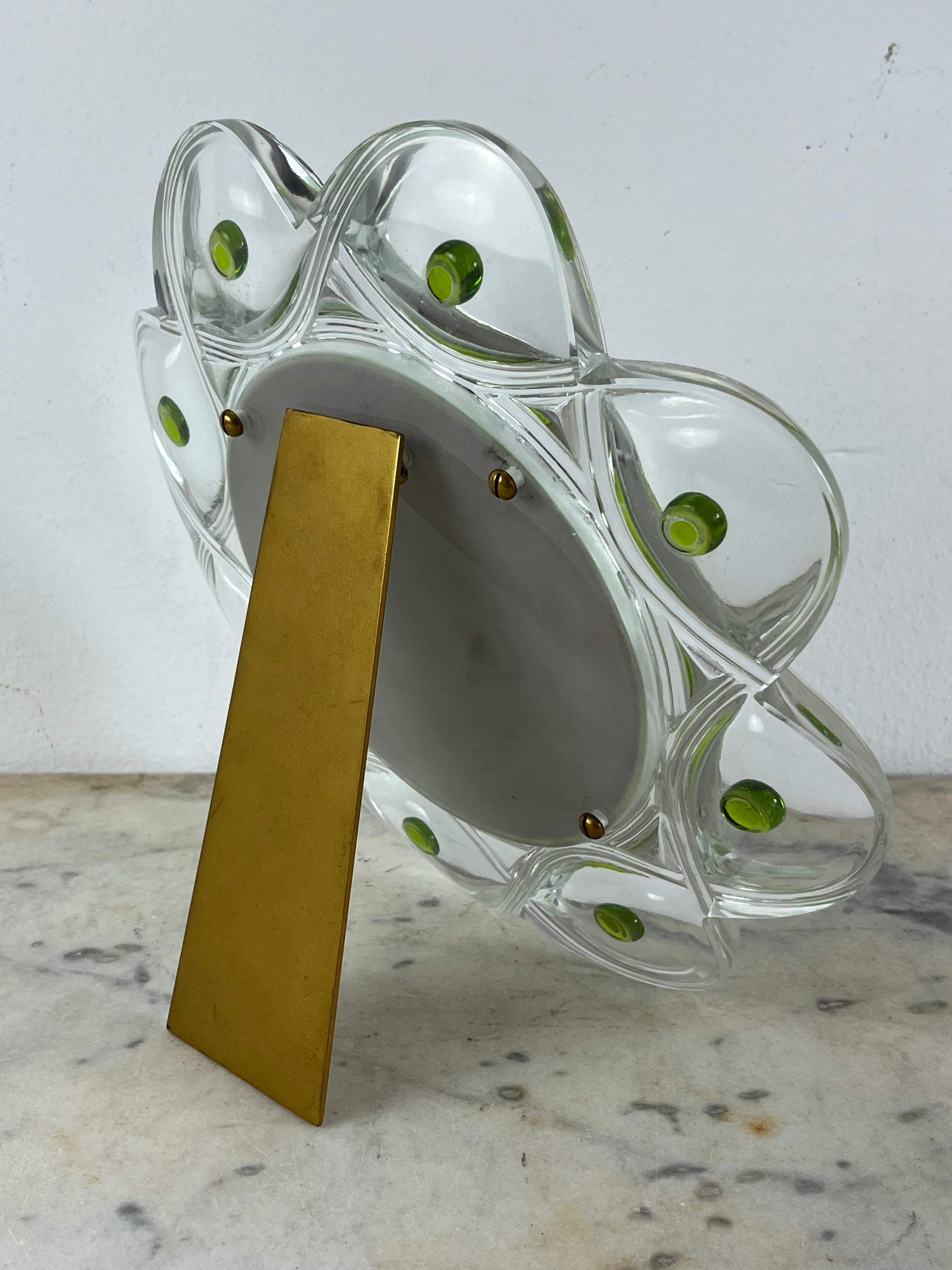 Laiton Miroir de table en cristal et laiton du milieu du siècle, Lalique 1960s en vente