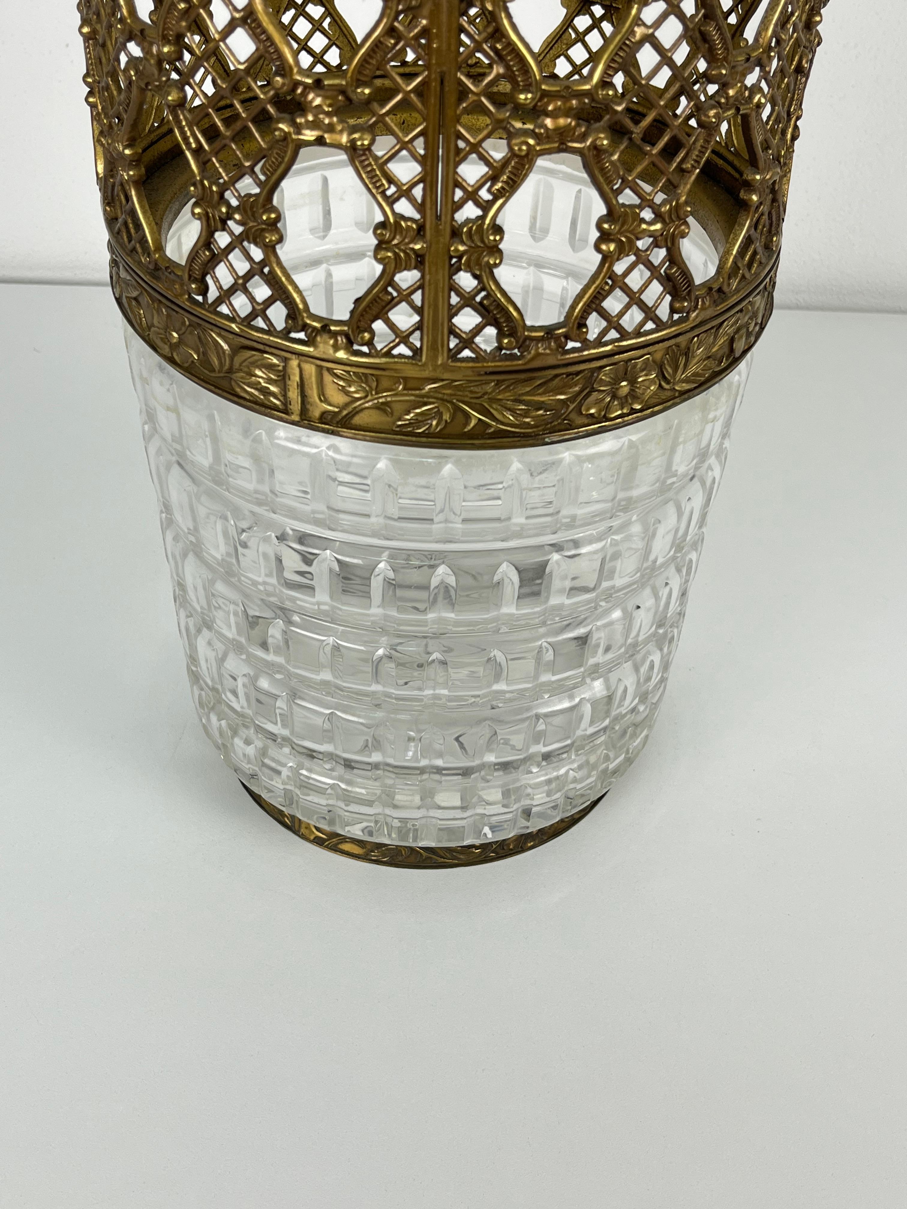 Italian Mid-Century Crystal and Brass Umbrella Stand, Made in Italy 1950s For Sale