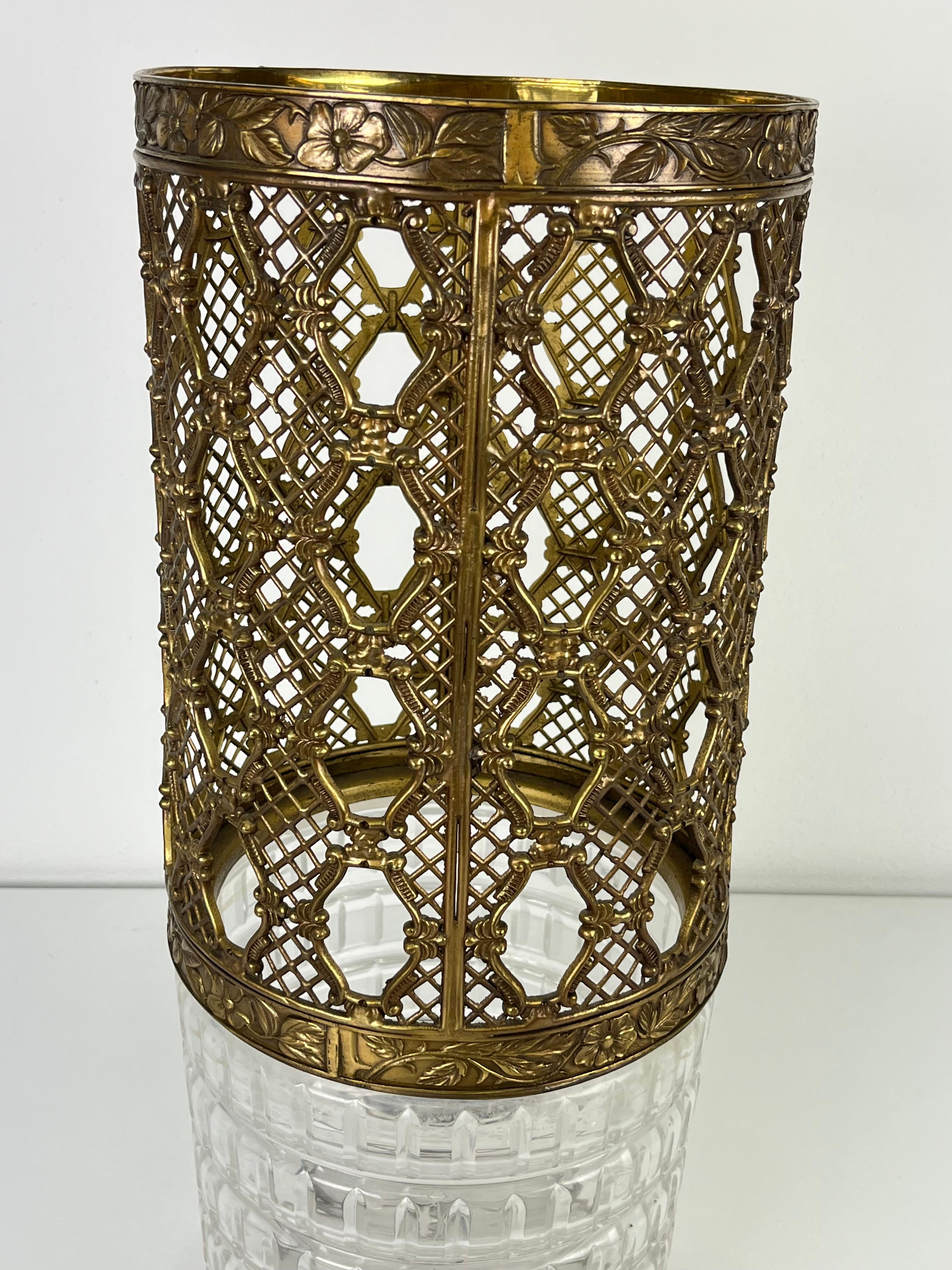 Mid-20th Century Mid-Century Crystal and Brass Umbrella Stand, Made in Italy 1950s For Sale