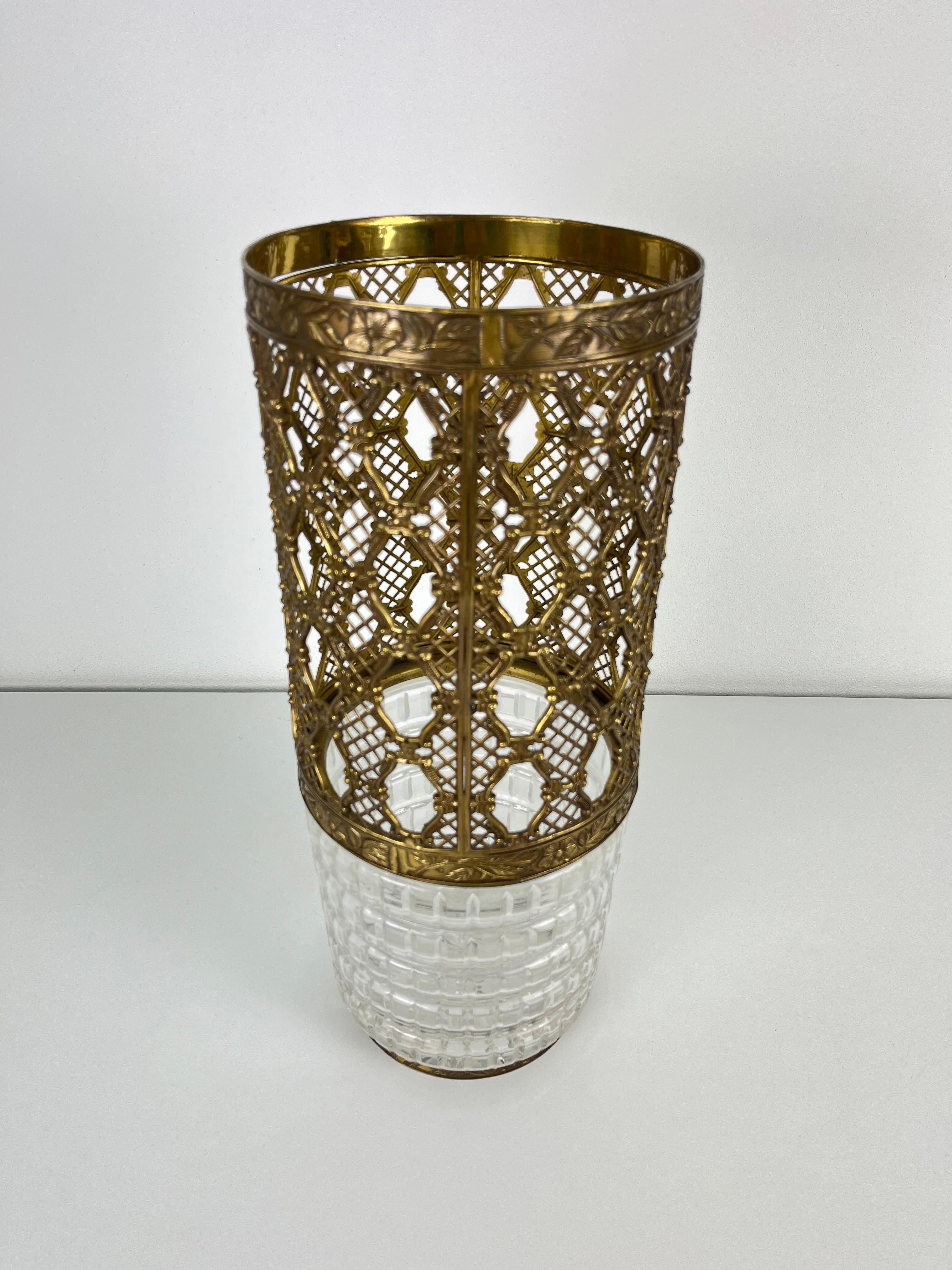 Mid-Century Crystal and Brass Umbrella Stand, Made in Italy 1950s For Sale 1