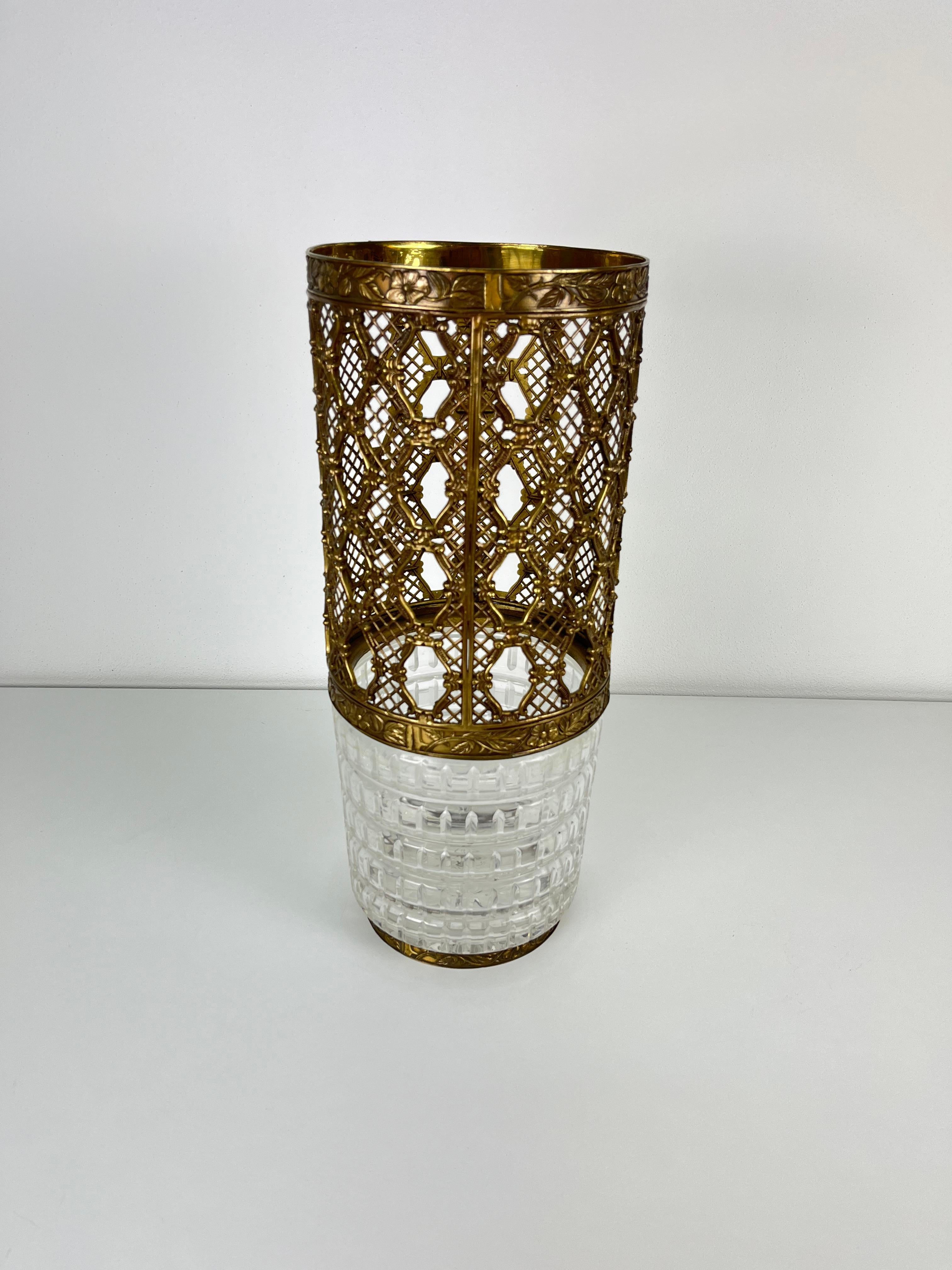 Mid-Century Crystal and Brass Umbrella Stand, Made in Italy 1950s For Sale 2