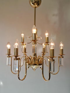 Lustre en cristal et laiton doré du milieu du siècle par Stilkronen, Italie, années 1970