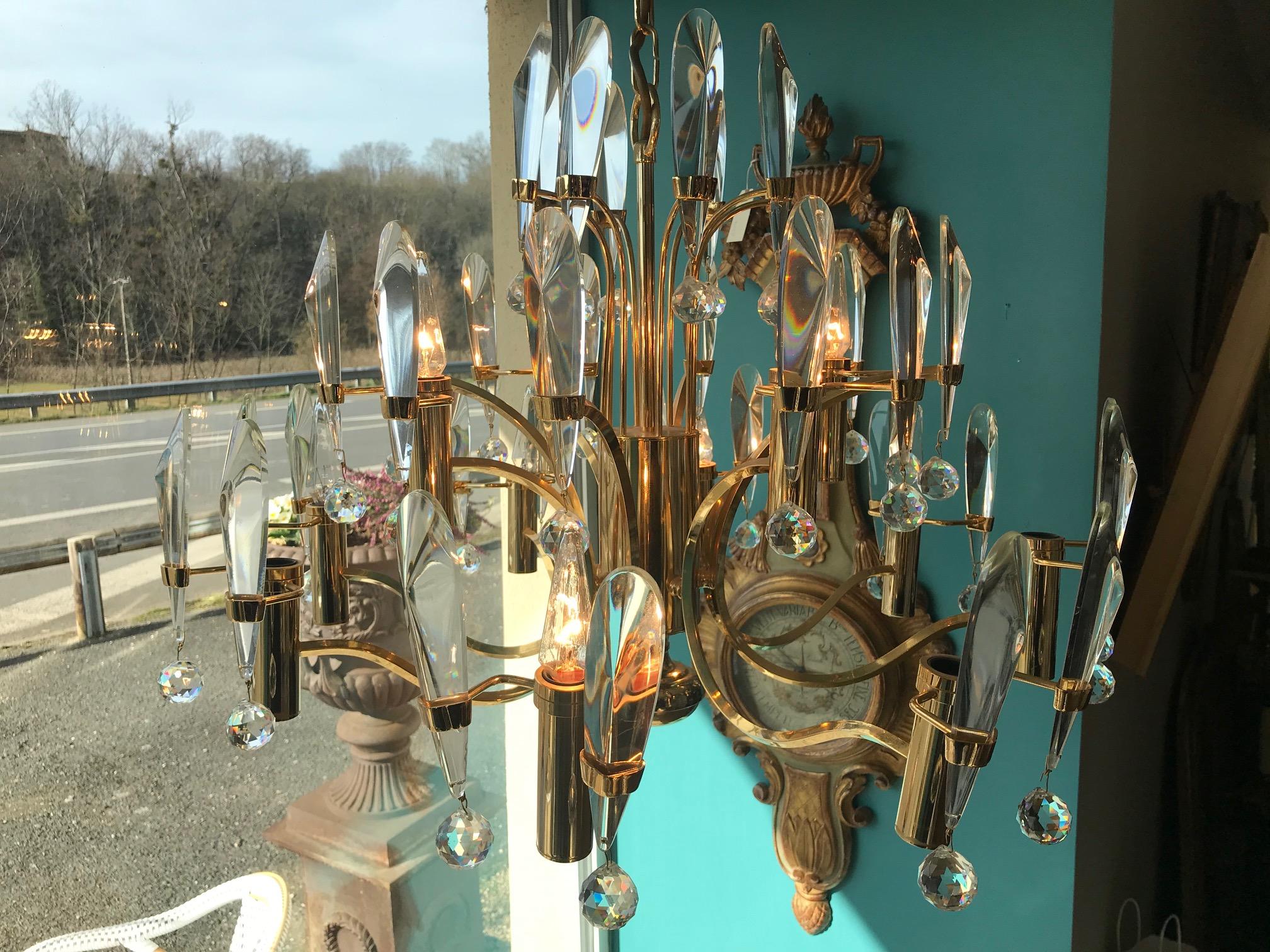 Midcentury Crystal and Gilded Brass Chandelier by Gaetano Scoliari, 1970s 4