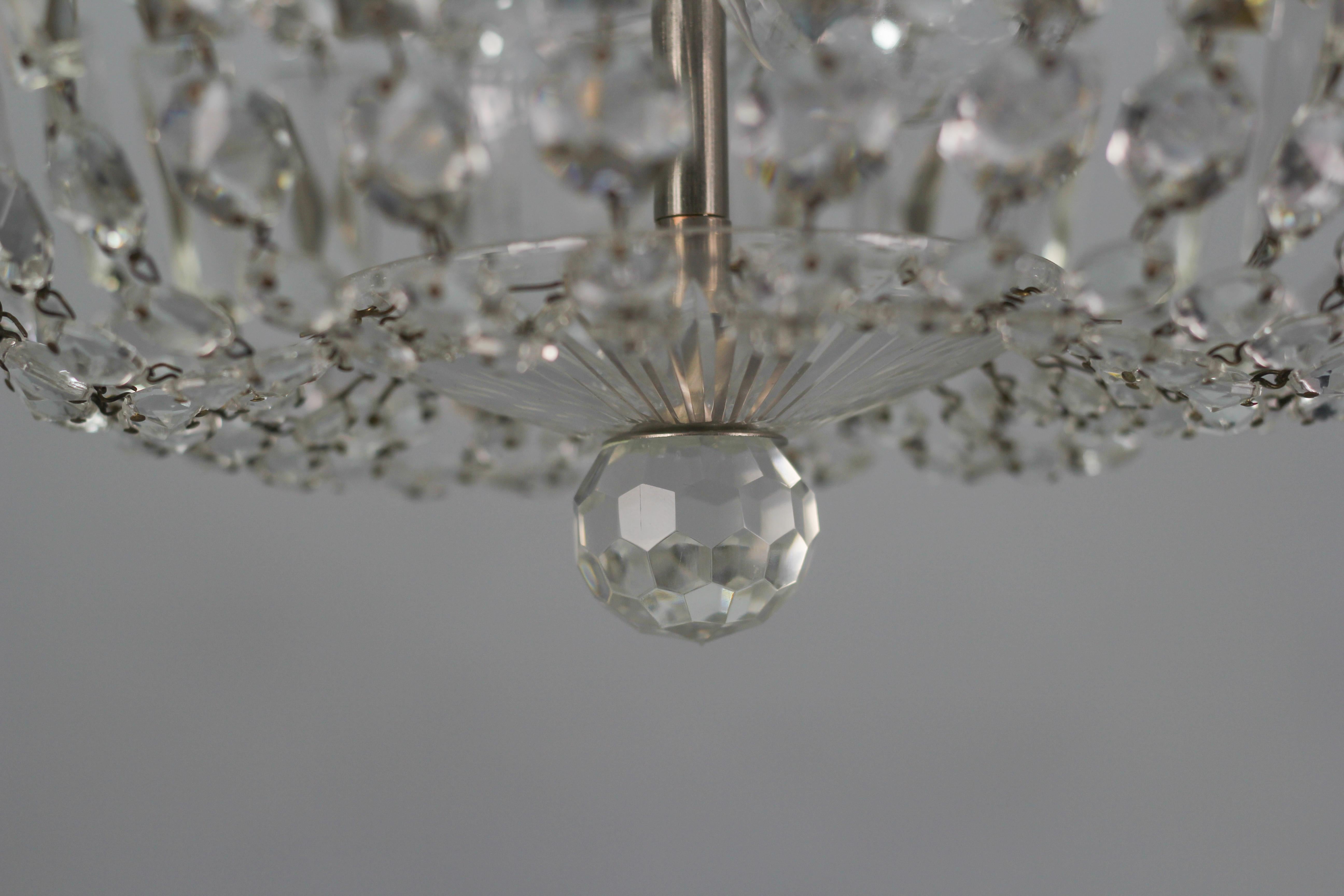 Mid-Century Crystal and Glass Two-Light Basket Flush Mount Ceiling Fixture 3