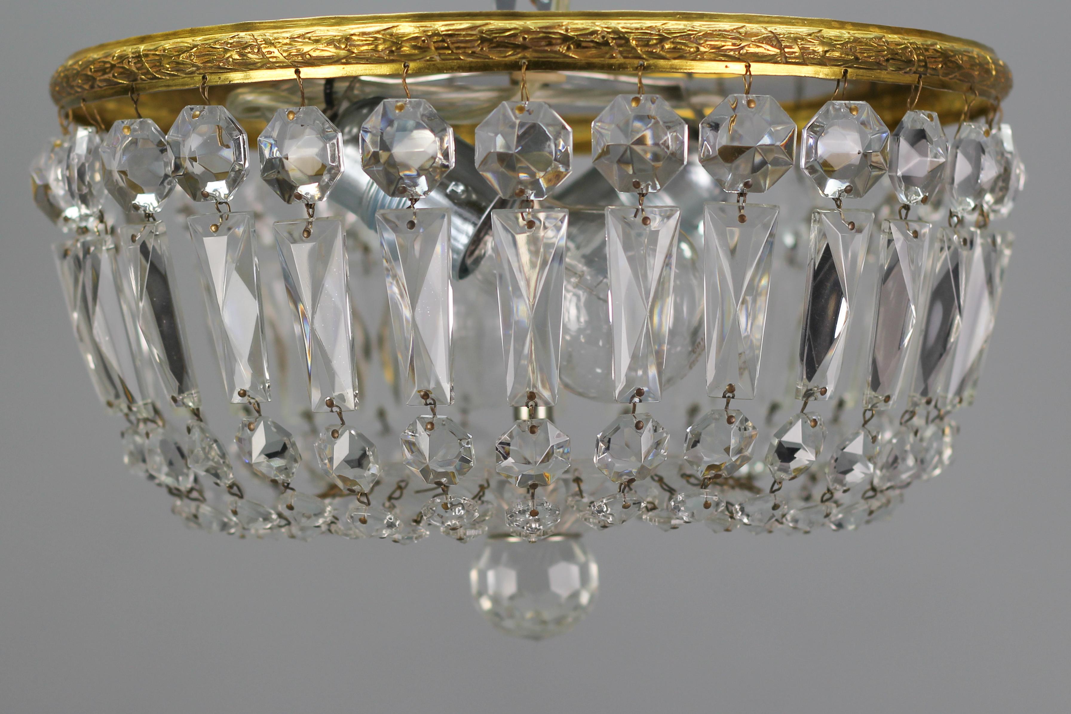 Mid-Century Crystal and Glass Two-Light Basket Flush Mount Ceiling Fixture 4