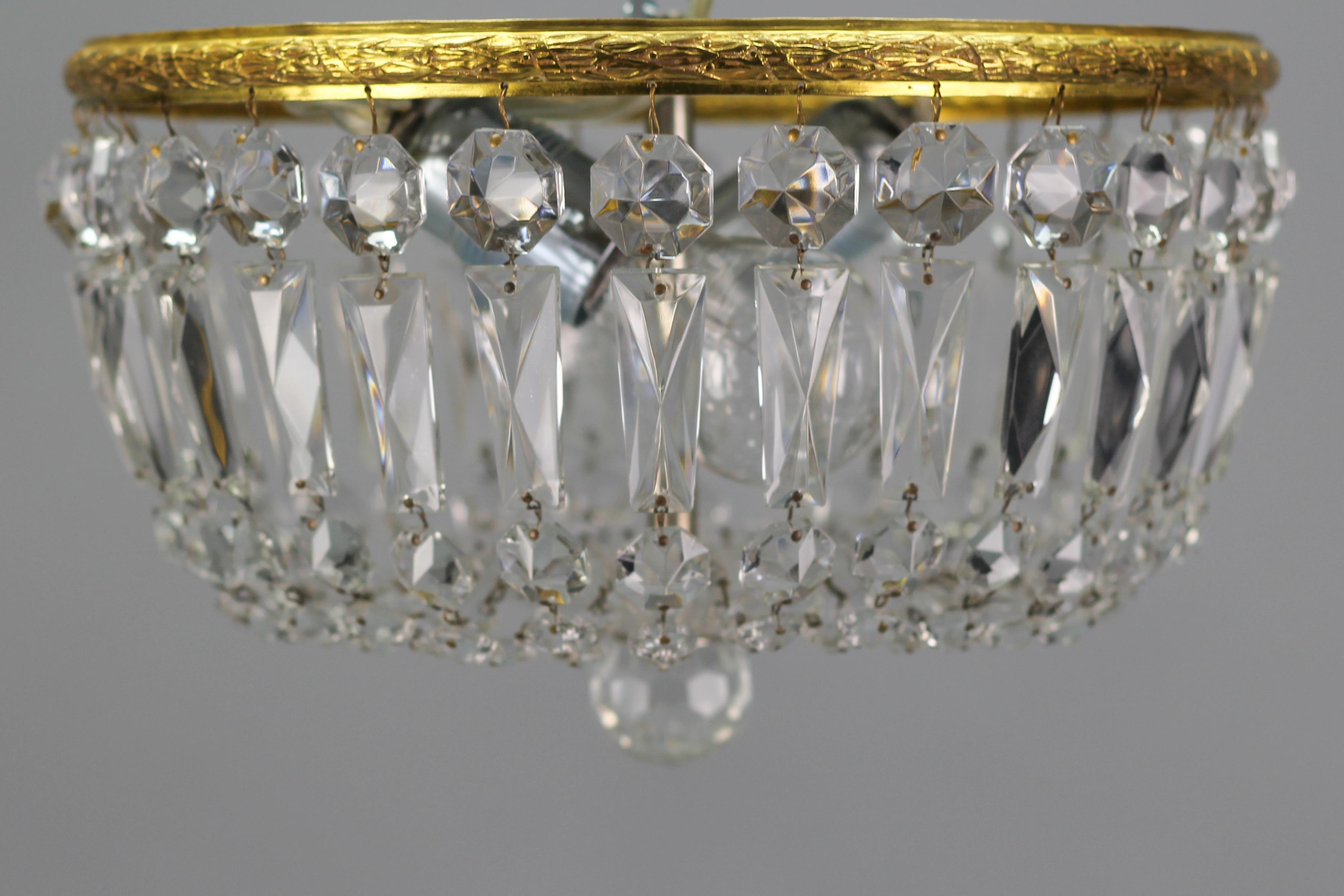 Mid-Century Crystal and Glass Two-Light Basket Flush Mount Ceiling Fixture 5