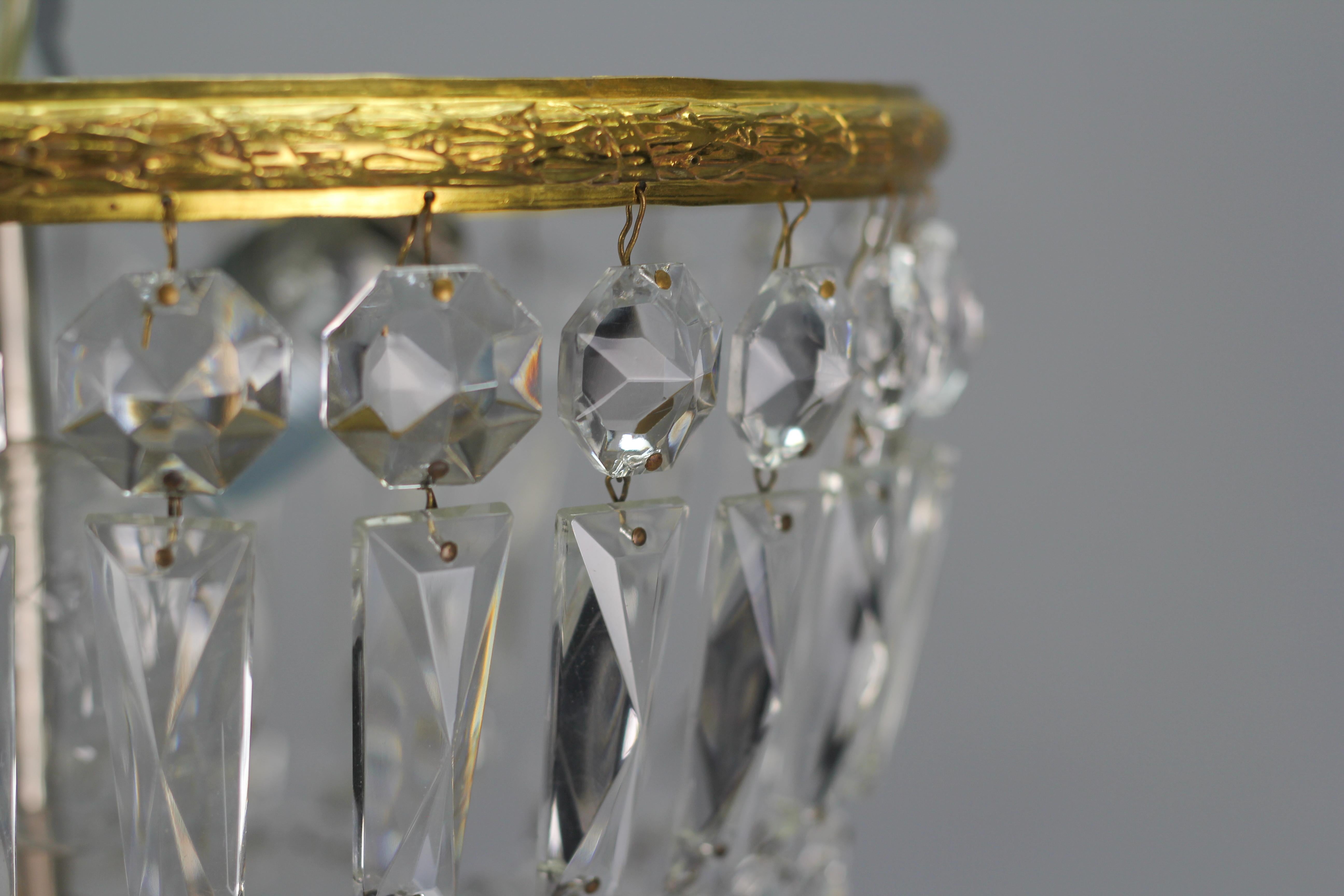 Mid-Century Crystal and Glass Two-Light Basket Flush Mount Ceiling Fixture 6