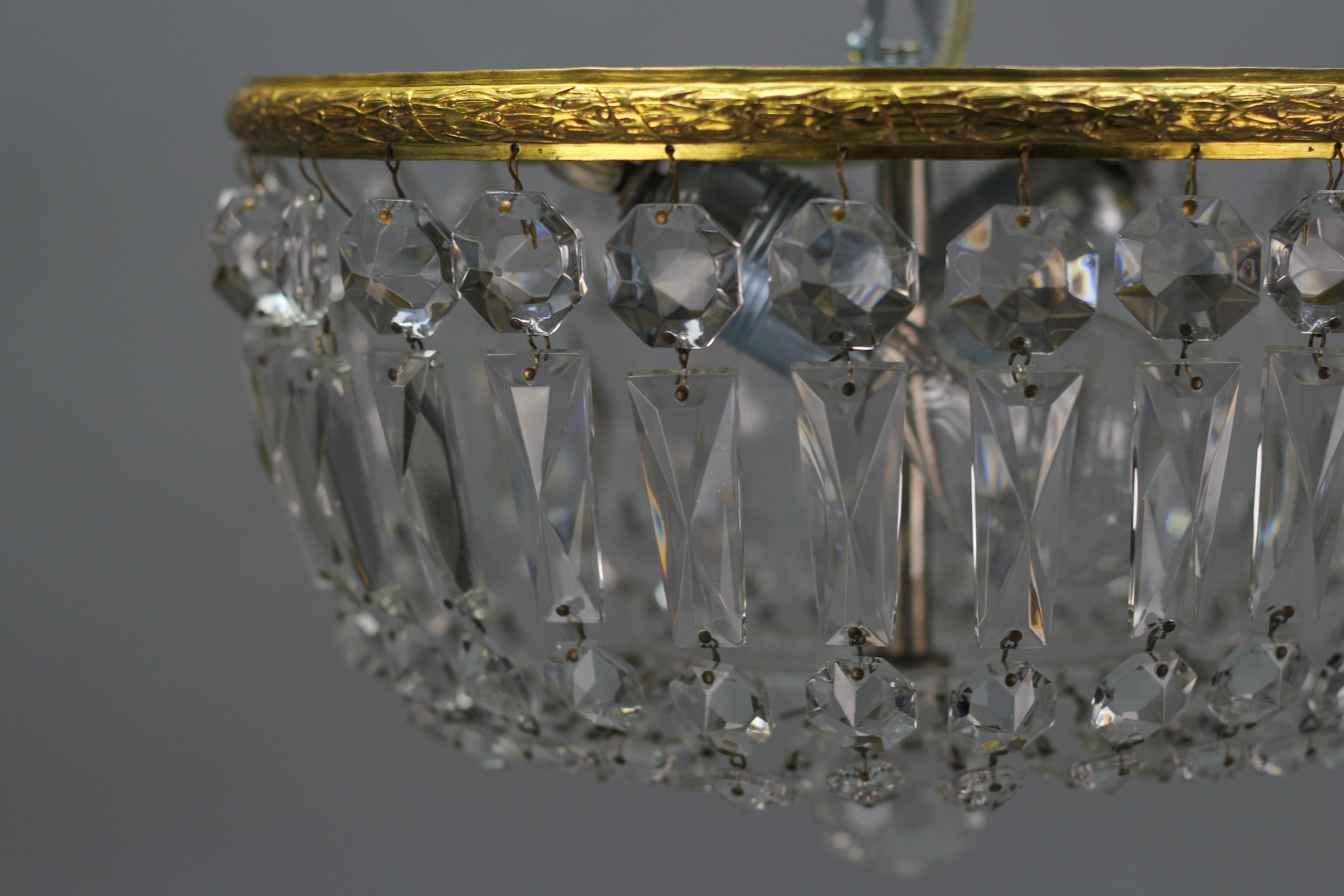 Mid-Century Crystal and Glass Two-Light Basket Flush Mount Ceiling Fixture 7