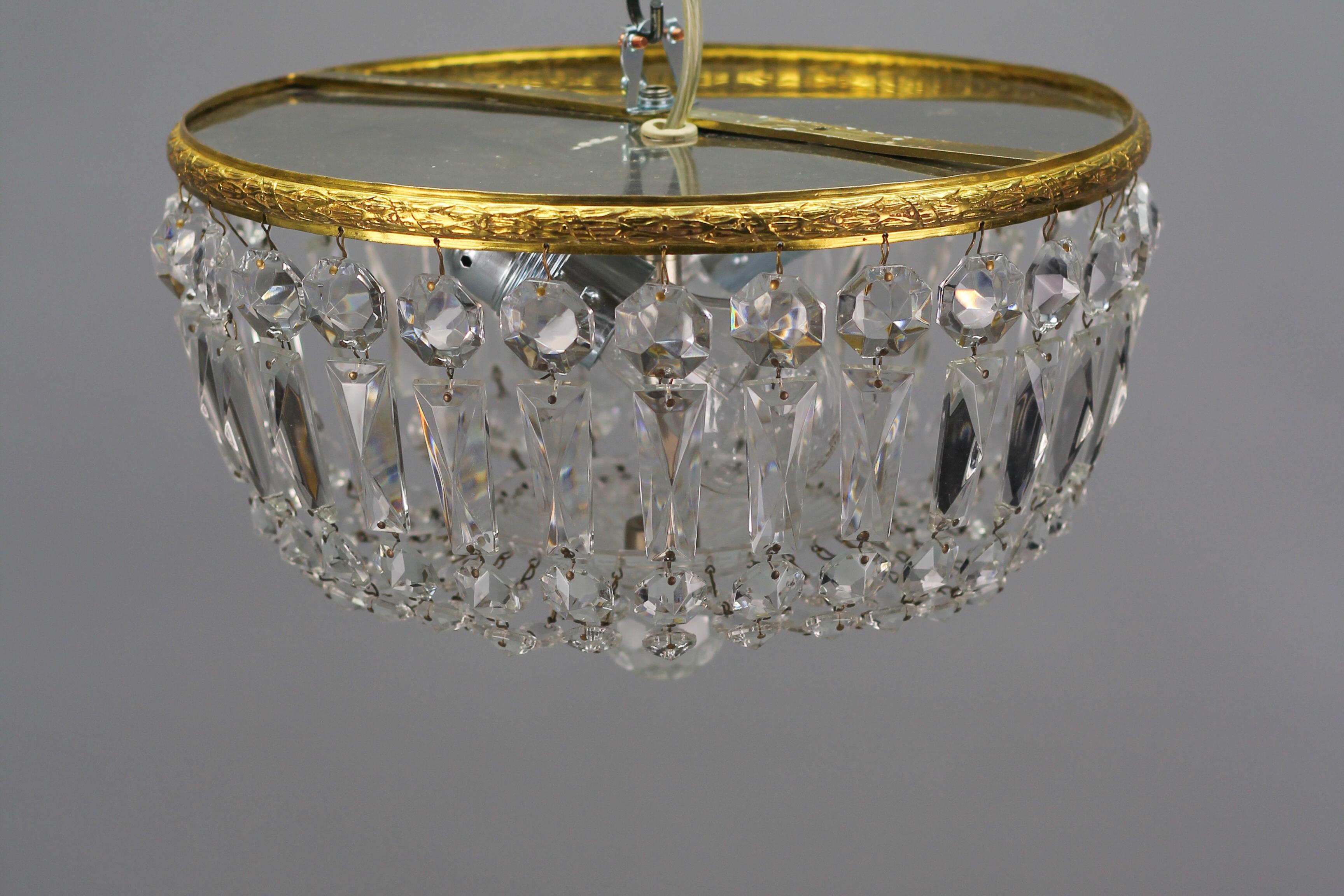 Mid-Century Crystal and Glass Two-Light Basket Flush Mount Ceiling Fixture 8