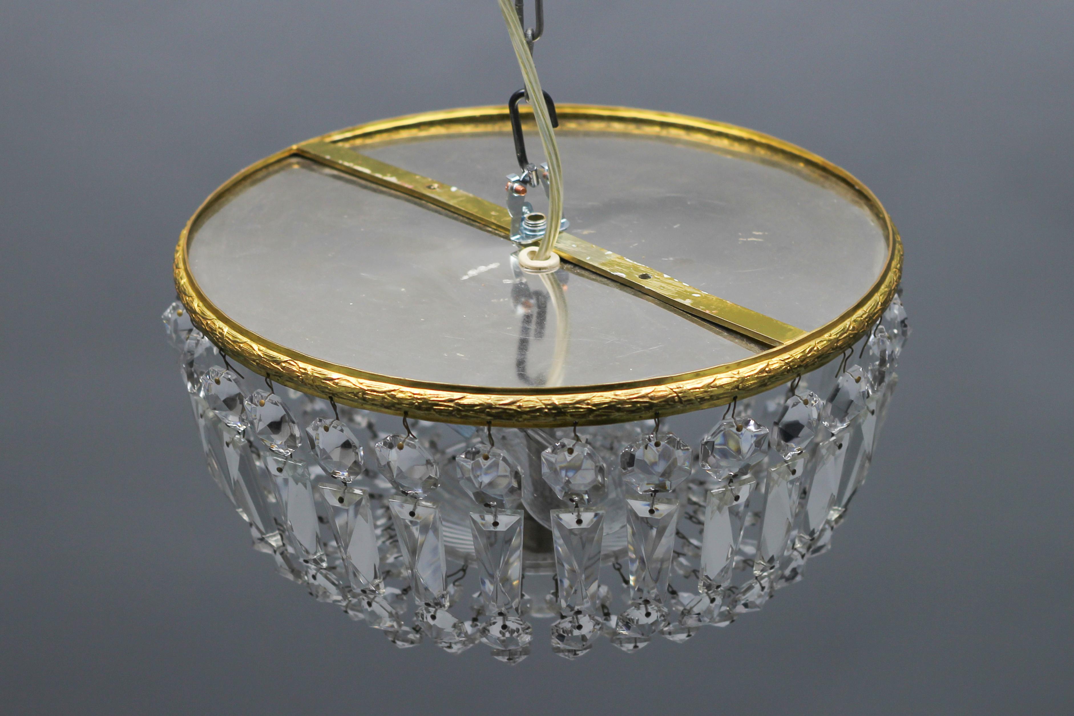 Mid-Century Crystal and Glass Two-Light Basket Flush Mount Ceiling Fixture 9