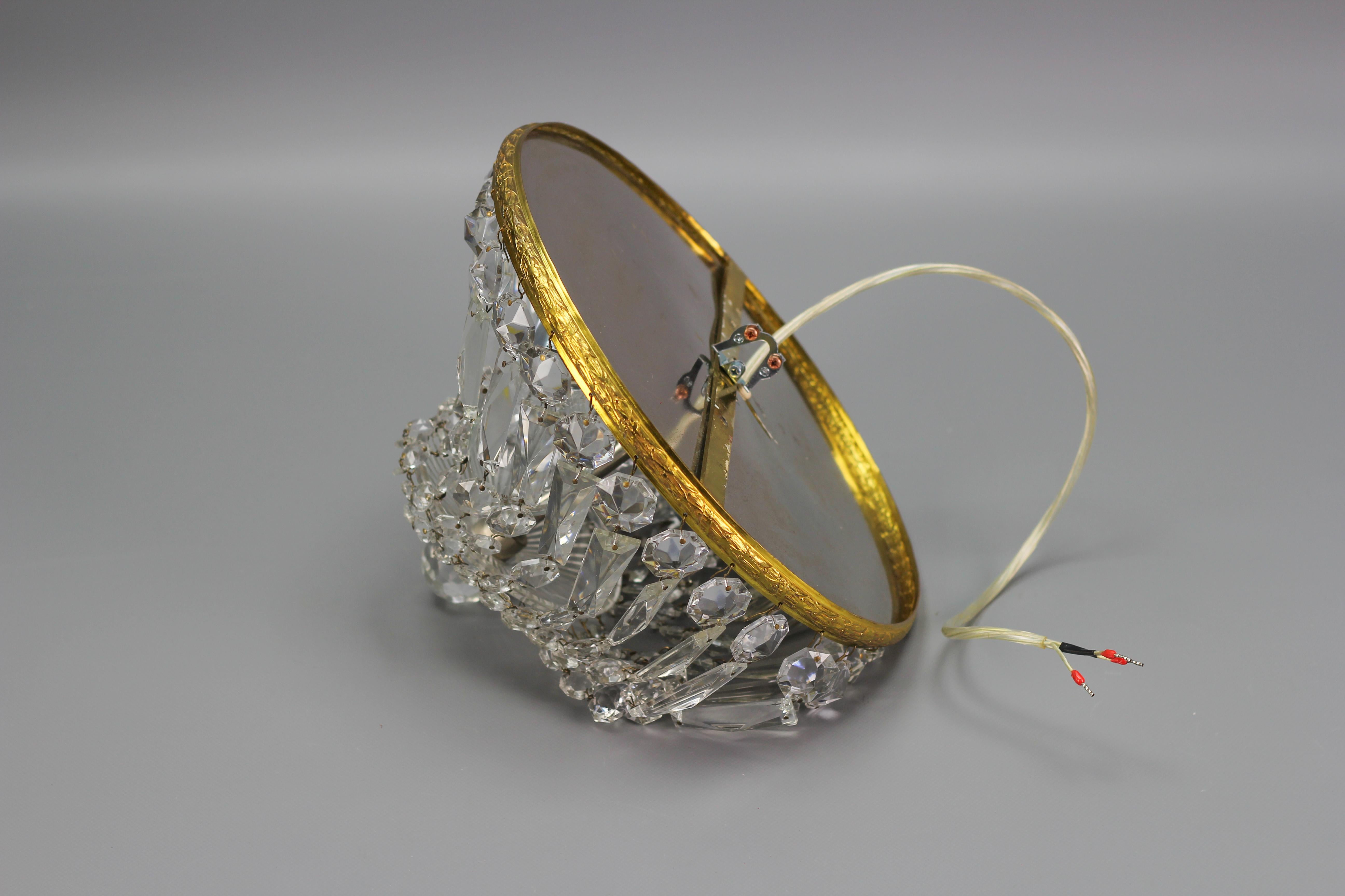 Mid-Century Crystal and Glass Two-Light Basket Flush Mount Ceiling Fixture 11