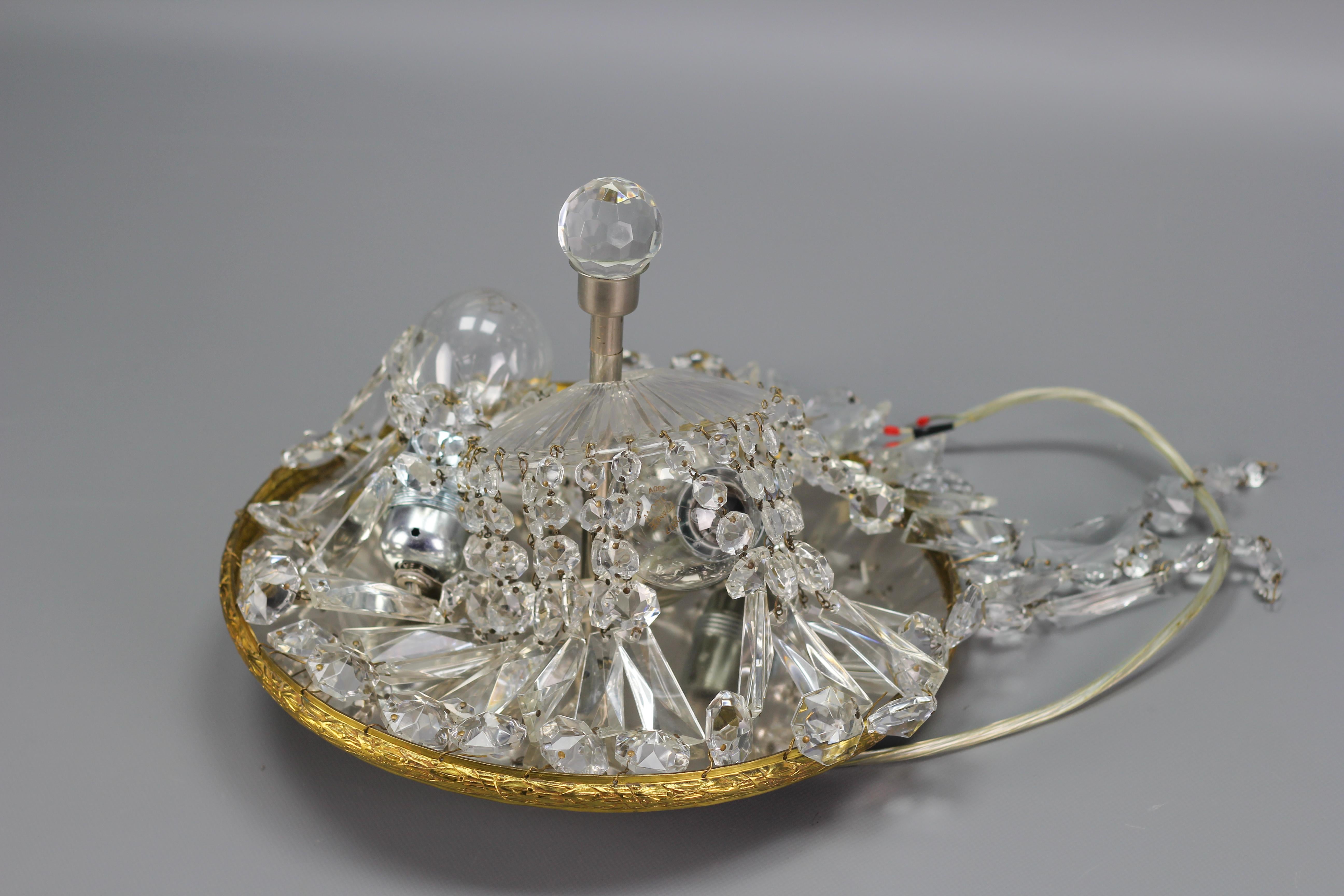 Mid-Century Crystal and Glass Two-Light Basket Flush Mount Ceiling Fixture 12