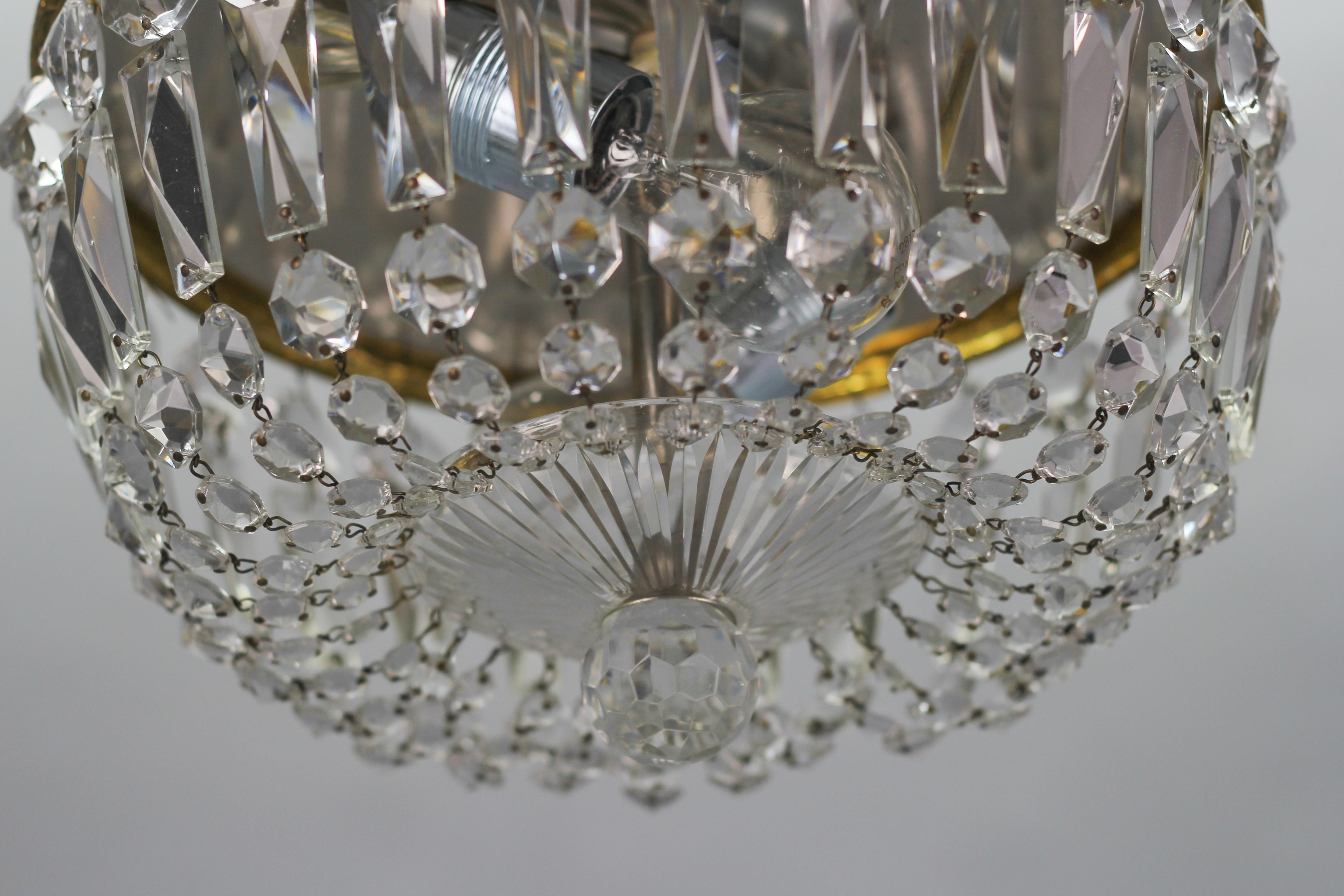 Mid-Century Crystal and Glass Two-Light Basket Flush Mount Ceiling Fixture 2