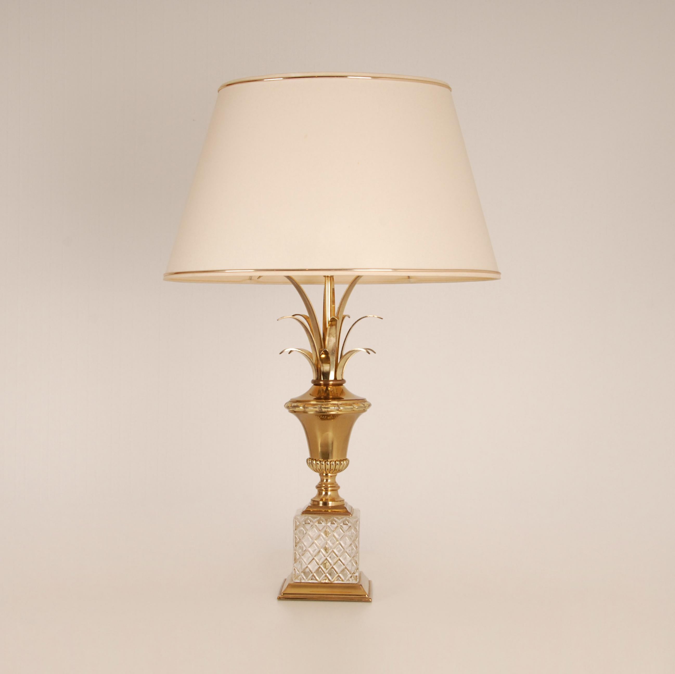 Lampes de table du milieu du siècle en cristal et laiton doré avec feuilles de roseau ou de palmier 1970 en vente 4
