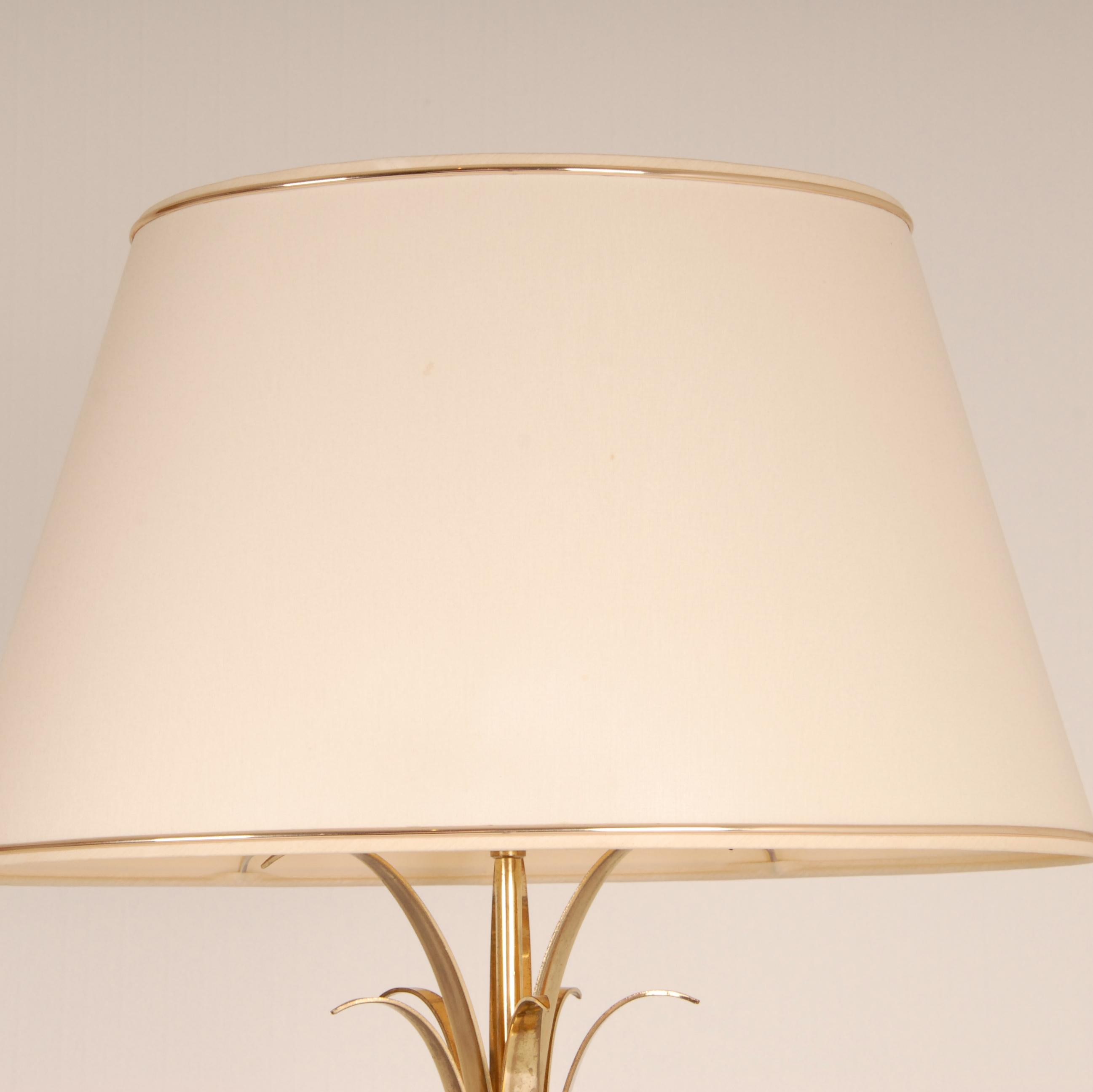 20th Century Mid Century Crystal and Gold Brass Reed or Palm Leaves Table Lamps 1970s For Sale