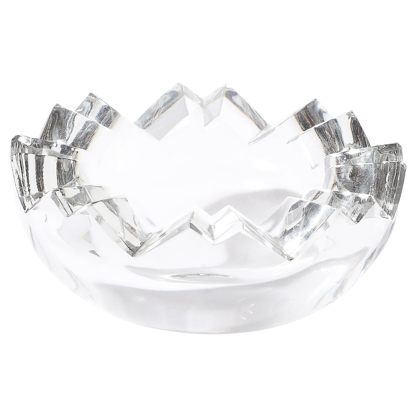 Mid-Century Crystal Ashtray with Crenelated Angular Motif Signed Rosenthal For Sale