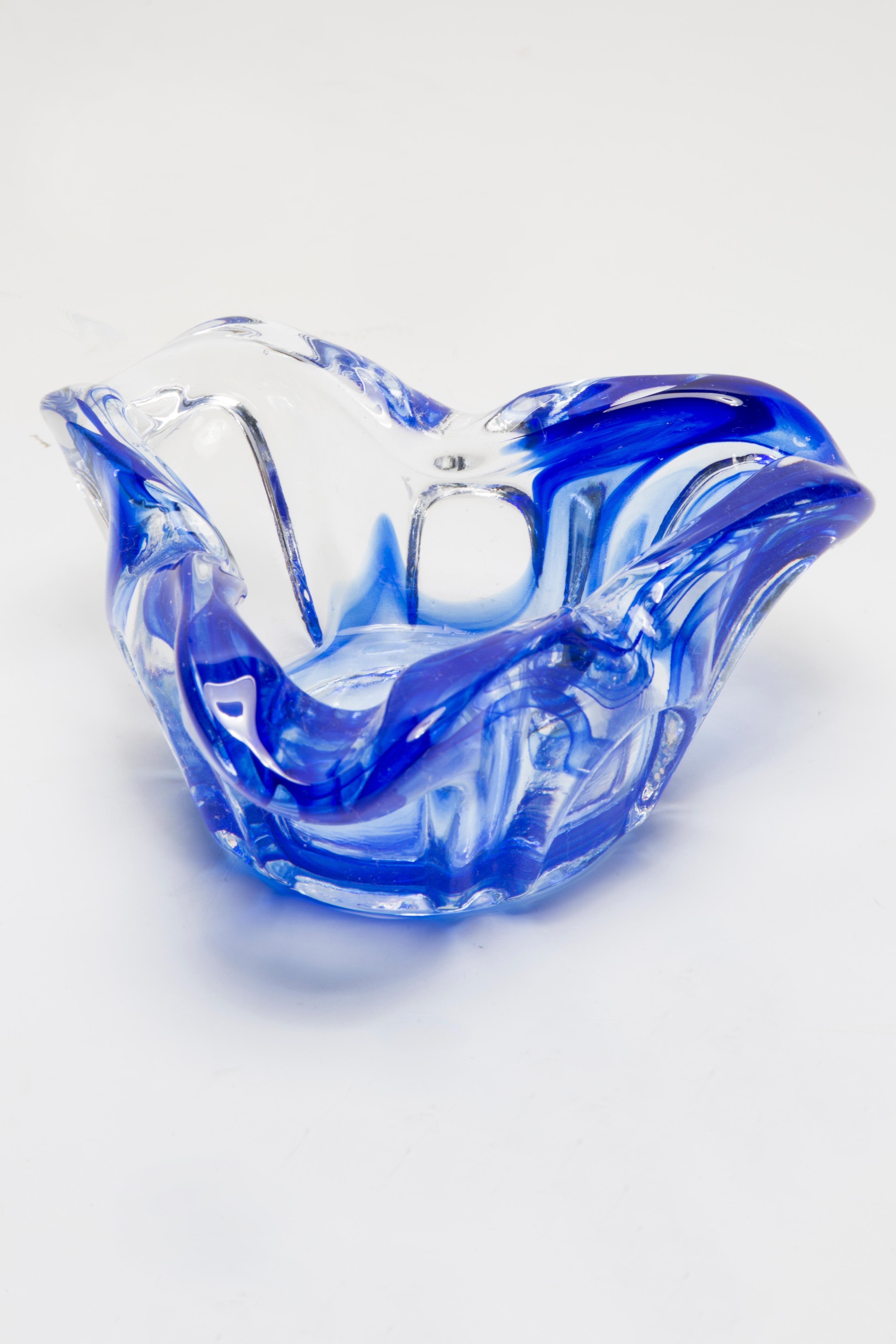 Italian Mid Century Crystal Blue Artistic Glass Ashtray Bowl, Italy, 1970s For Sale
