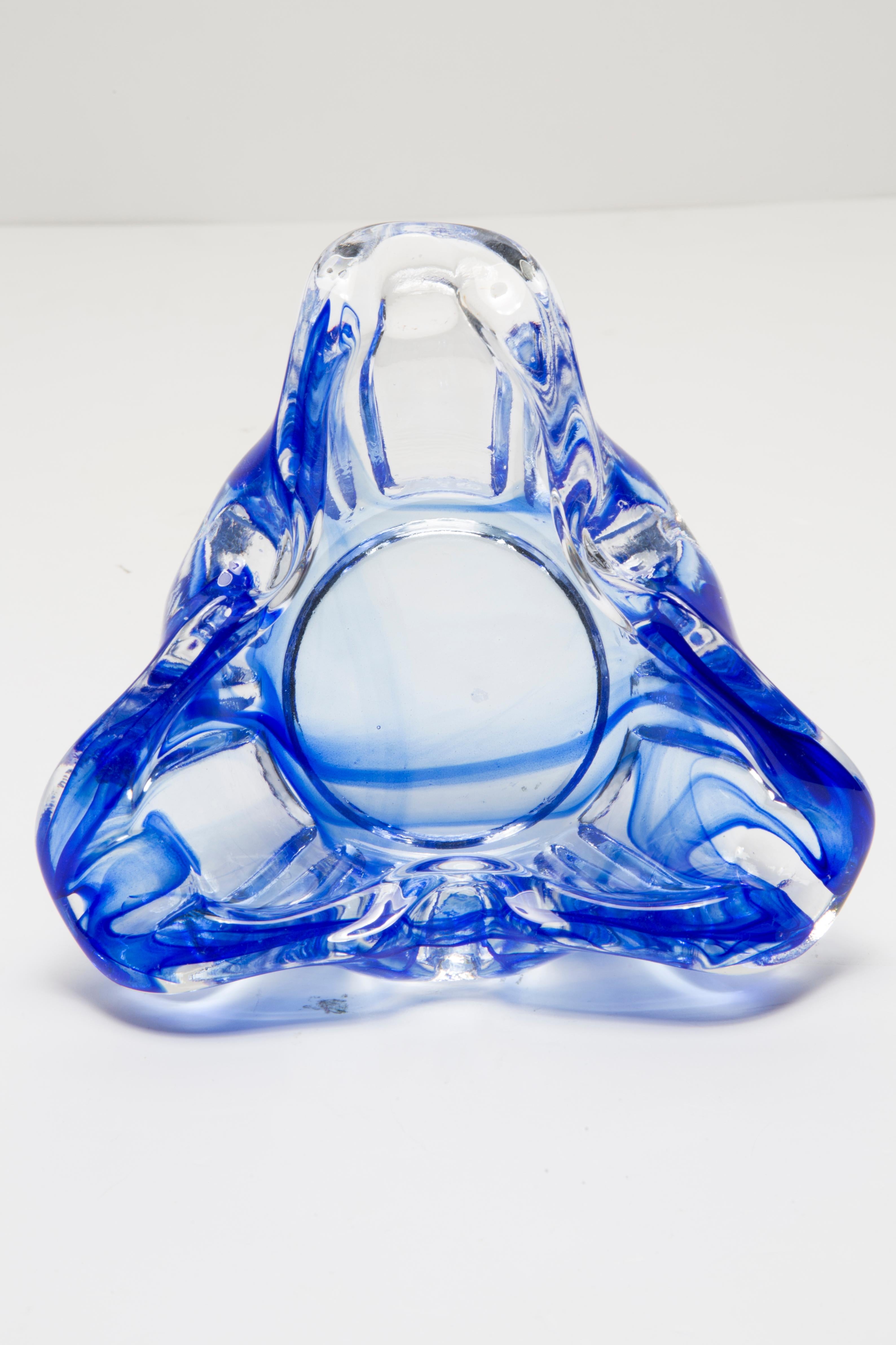Mid Century Crystal Blue Artistic Glass Ashtray Bowl, Italy, 1970s For Sale 1