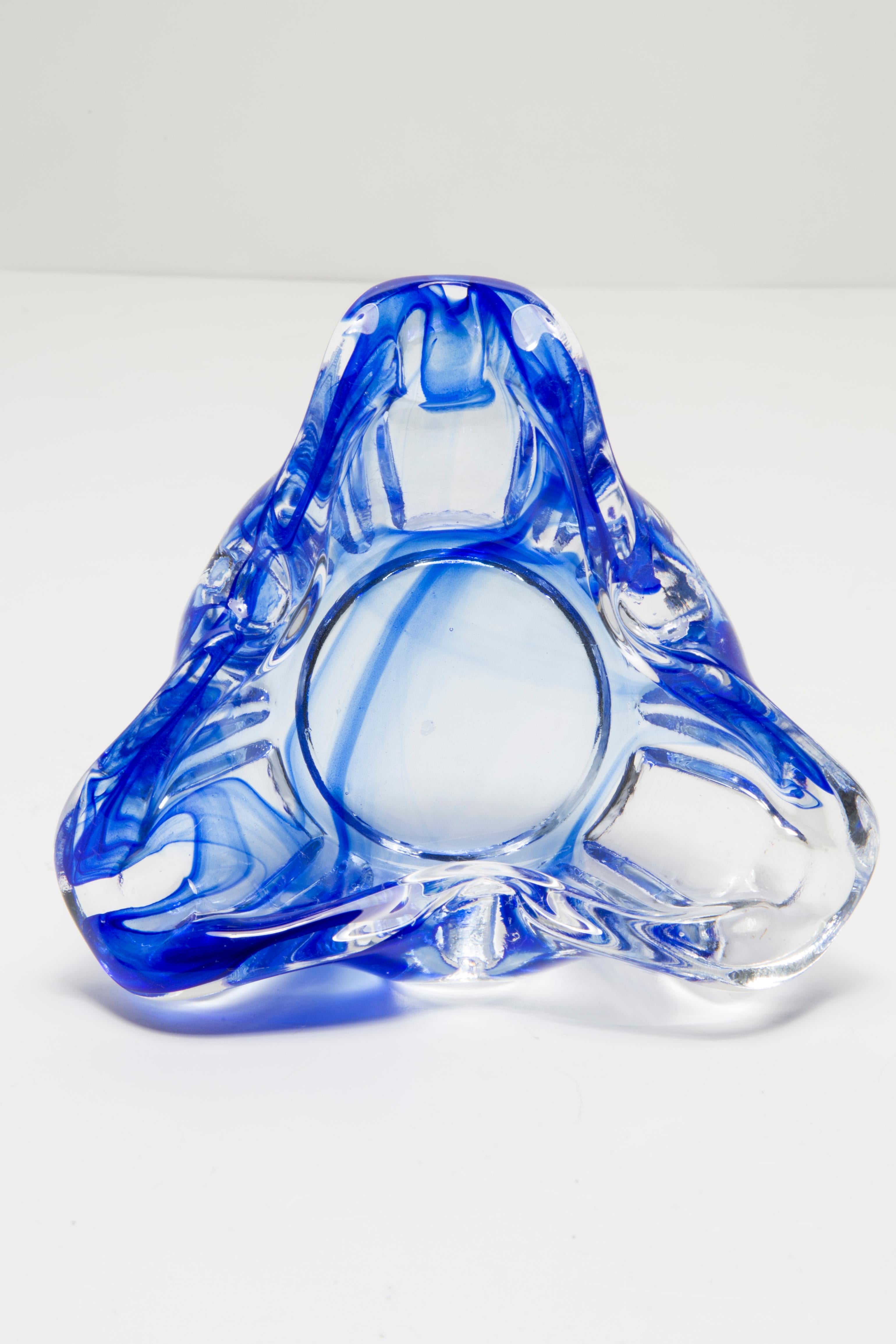 Mid Century Crystal Blue Artistic Glass Ashtray Bowl, Italy, 1970s For Sale 2