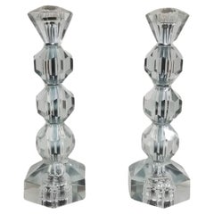 Mid Century Crystal Kerzenständer Diamond Top - Paar