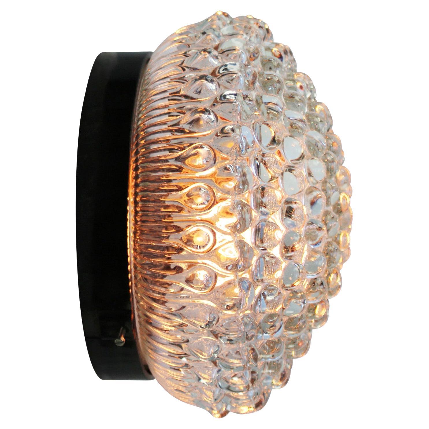 Mid-Century Crystal Clear Glass Bakelite Sconces Flush Mounts by WILA