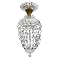 Mid Century Crystal Cut Glass and Brass Purse Flush Mount C1950 France