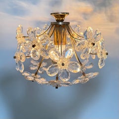 Mid century crystal flower ceiling lamp , 1970s